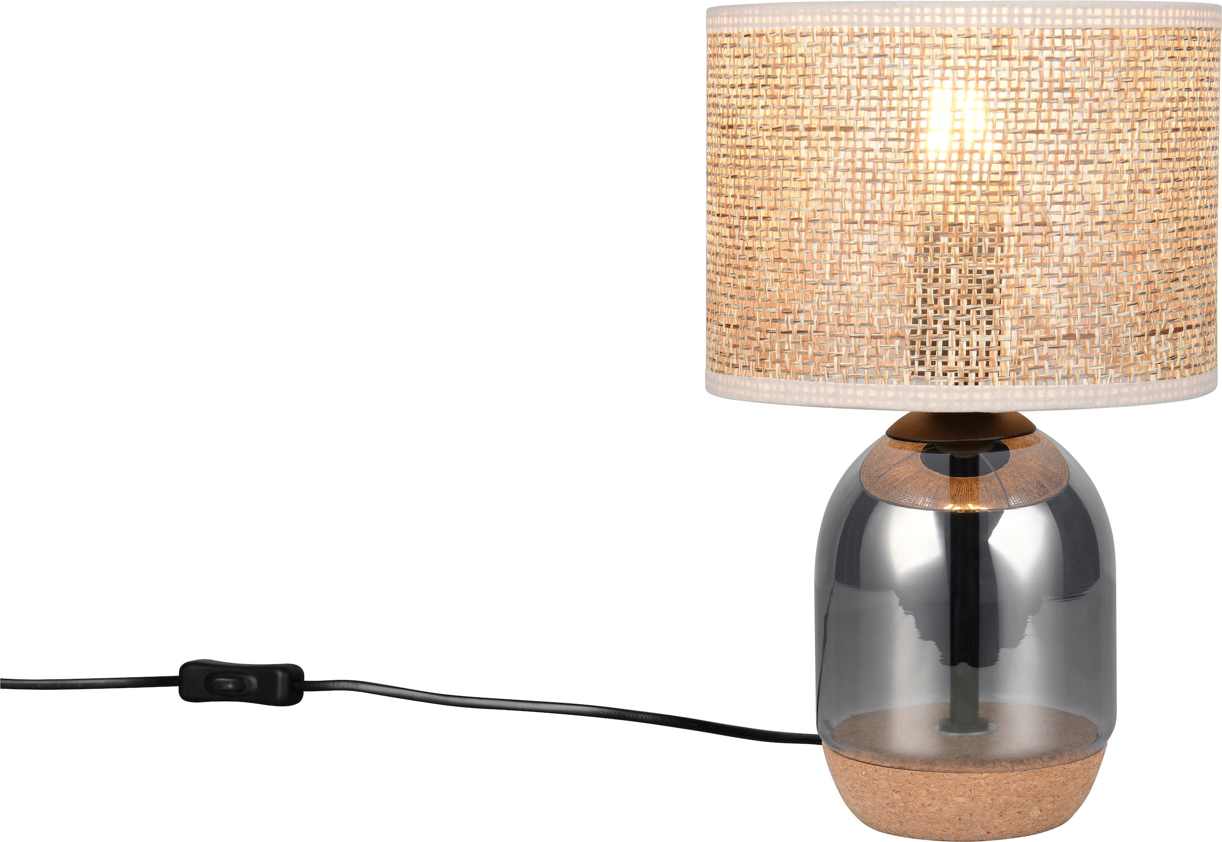 TRIO Leuchten Tischleuchte »TARA, Tischlampe, Fuß aus Glas & Kork, Lampenschirm aus Strohgeflecht« E27 1 Stk. warmweiß - kaltweiß exkl 1x E27 max 10W, Ø 25cm, Schnurschalter