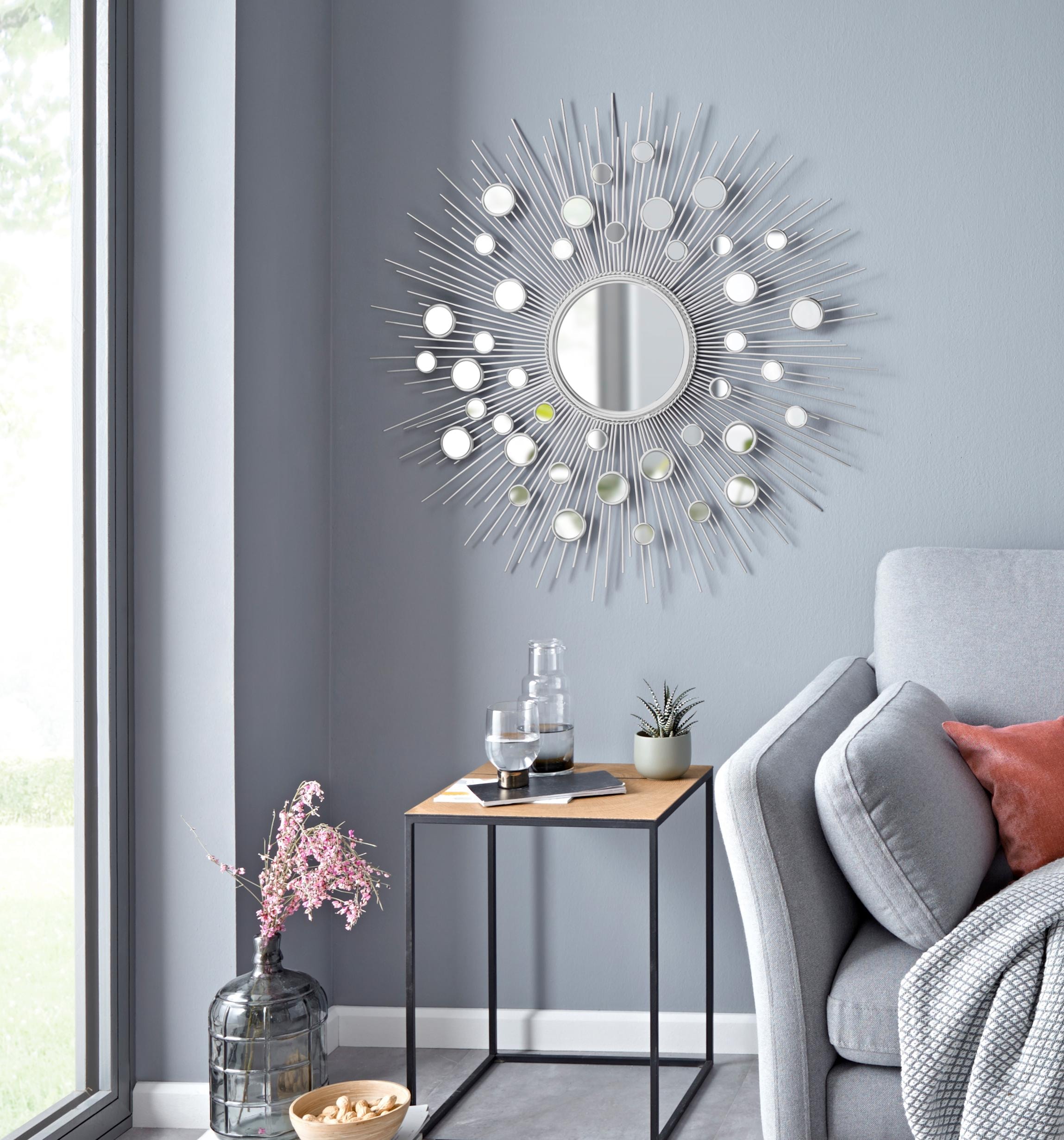 Sonne, Dekospiegel aus 81 cm, Leonique »Spiegel, rund, silber«, | Wandspiegel, BAUR Rahmen Metall Ø