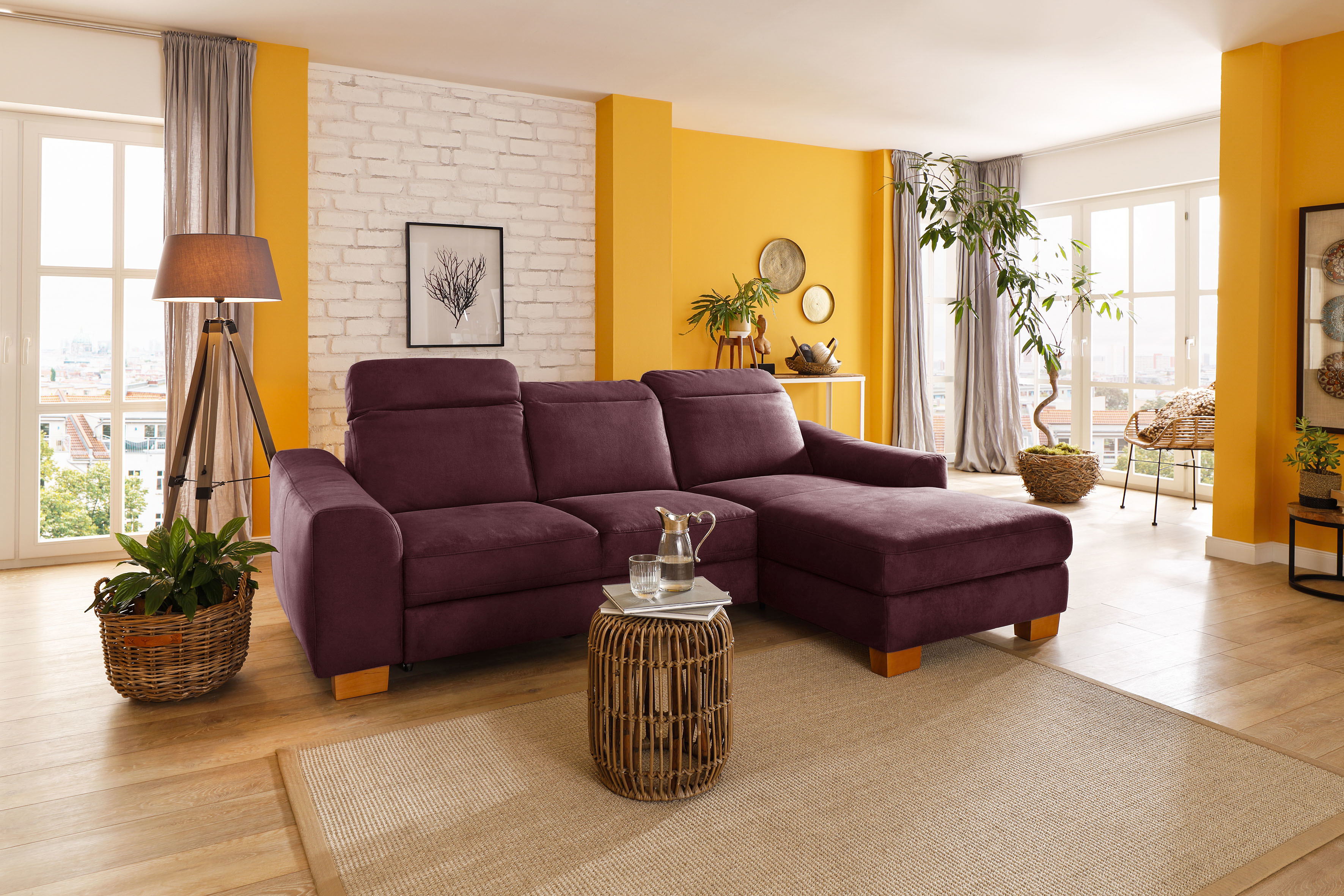 Home affaire Ecksofa "Dundee L-Form" wahlweise mit Kopfteilverstellung und zusätzlich mit Schlaffunktion