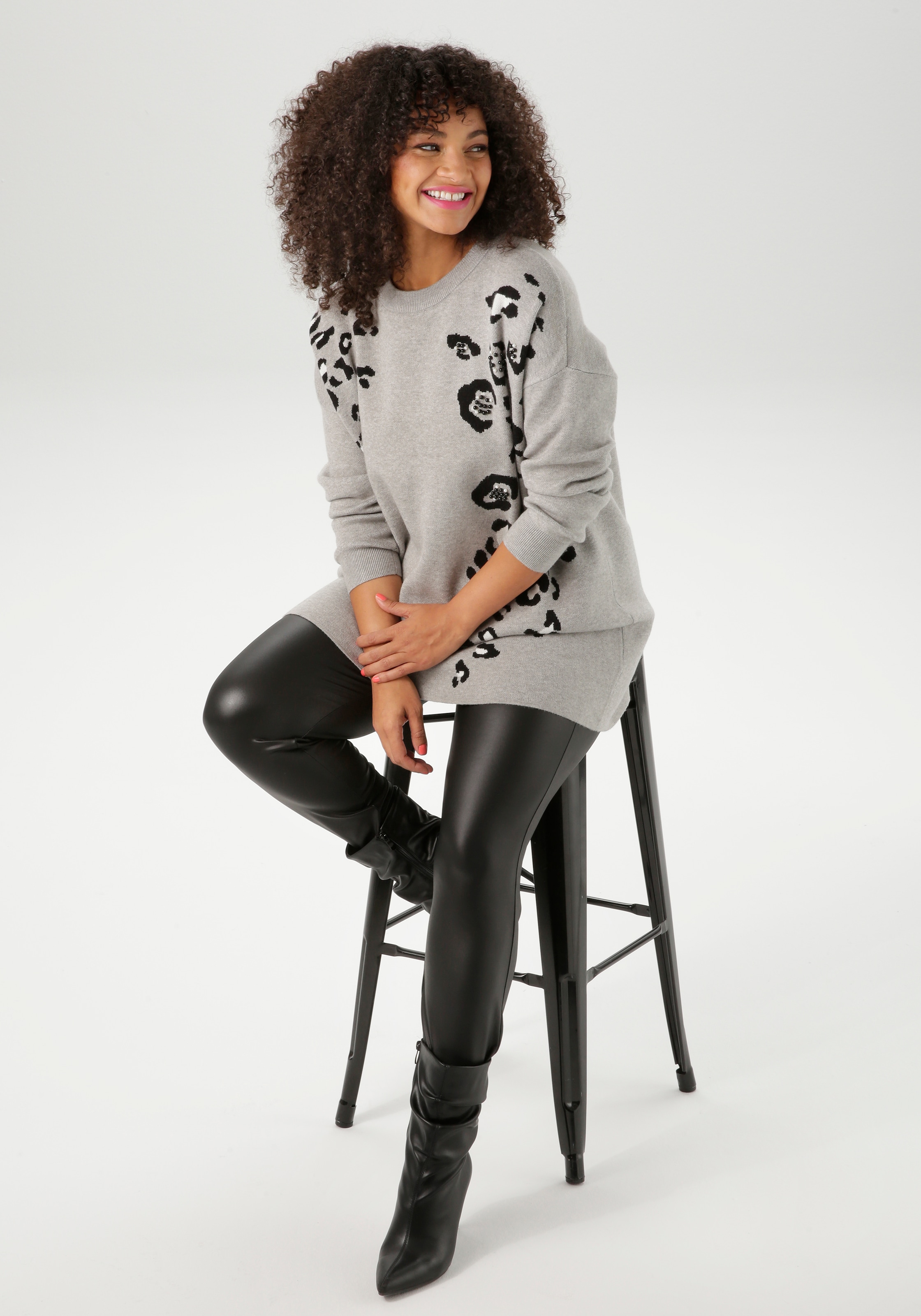 Aniston PLUS Strickpullover, mit Animal-Deatils und Perlen - NEUE KOLLEKTION