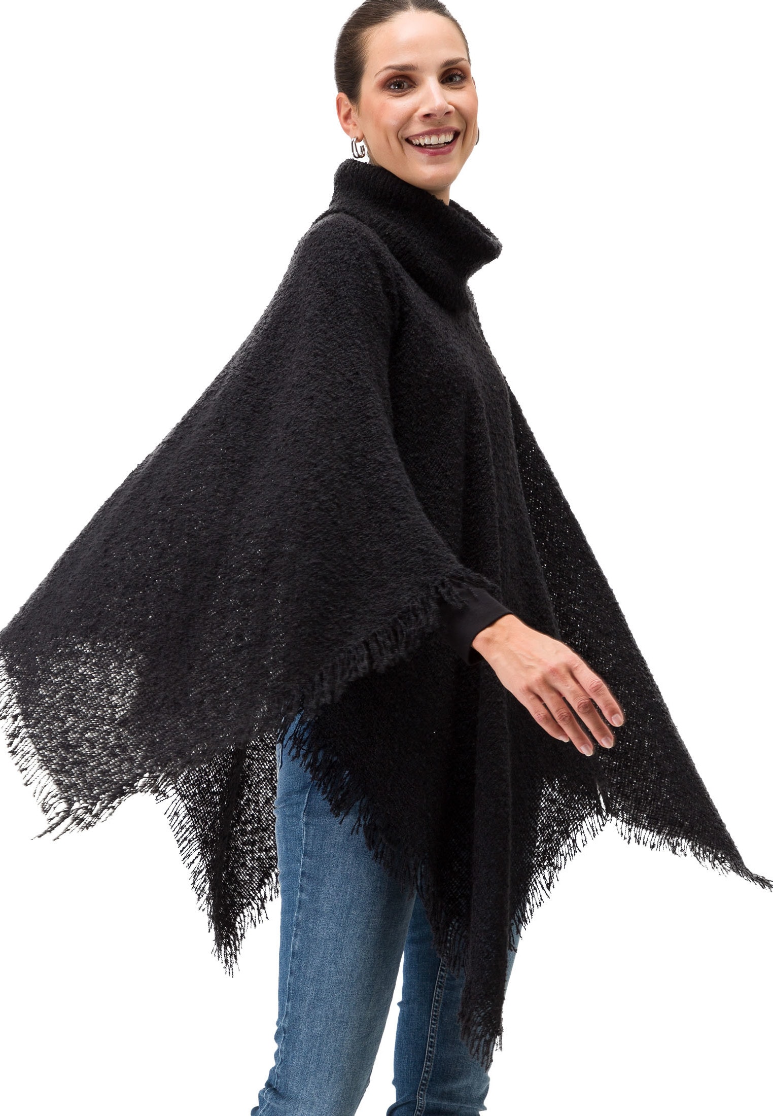 Zero 2-in-1-Strickjacke "zero Poncho mit Fransen", Fransen