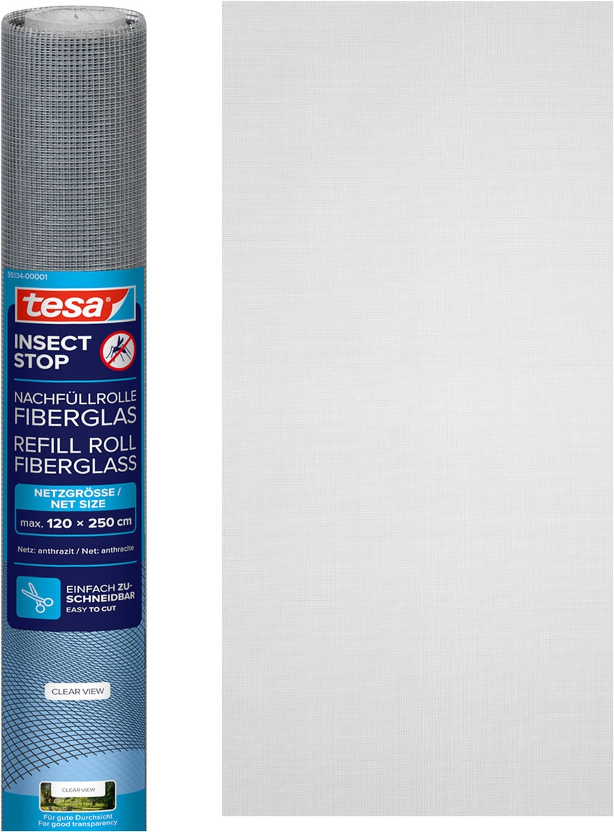 tesa Fliegengitter-Gewebe "Nachfüllrolle Fiberglas - Fliegengitter Ersatzrolle" Packung, Nachfüllrolle, 1 Stk. tlg. INSECT STOP Ersatz-Rolle 120x250cm