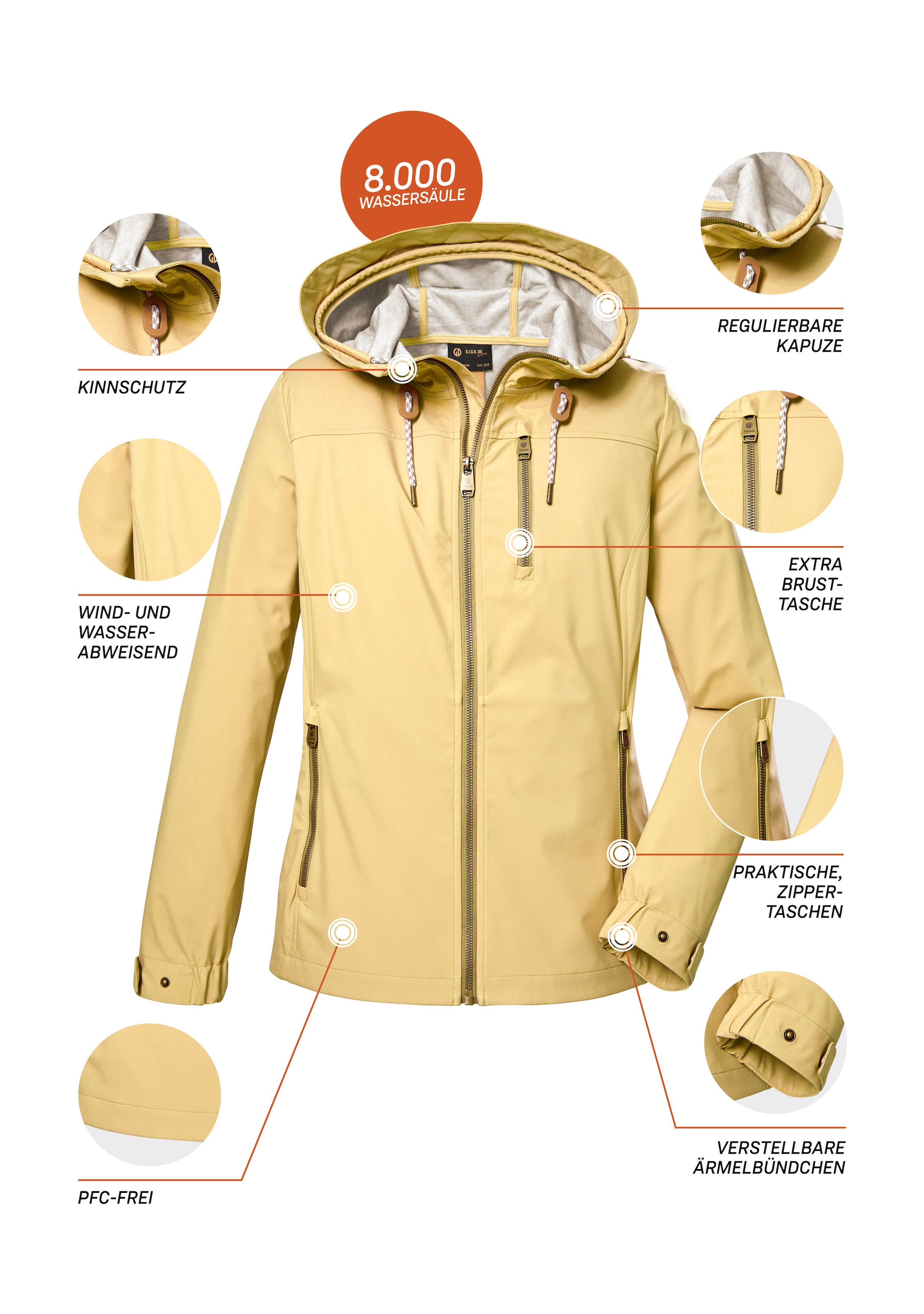 G.I.G.A. DX by killtec Softshelljacke »GS 24 WMN SFTSHLL JCKT«, Wasserabweisende Softshelljacke, verstellbare Kapuze, winddicht