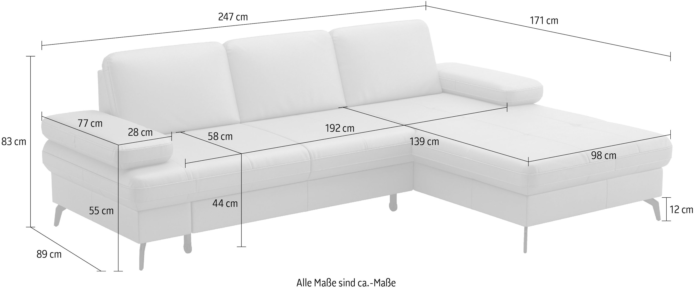 sit&more Ecksofa »Morris Jubi, Recamiere, Breite 247 cm« mit Armteilfunktion,, wahlweise mit Schlaffunktion