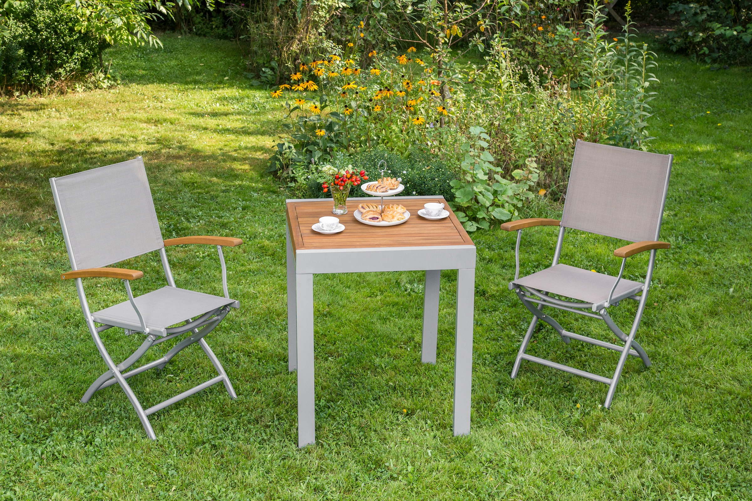 MERXX Balkonset "Naxos" Set, 3 Stk. tlg. mit ausziehbaren Tisch (65/130x65 günstig online kaufen