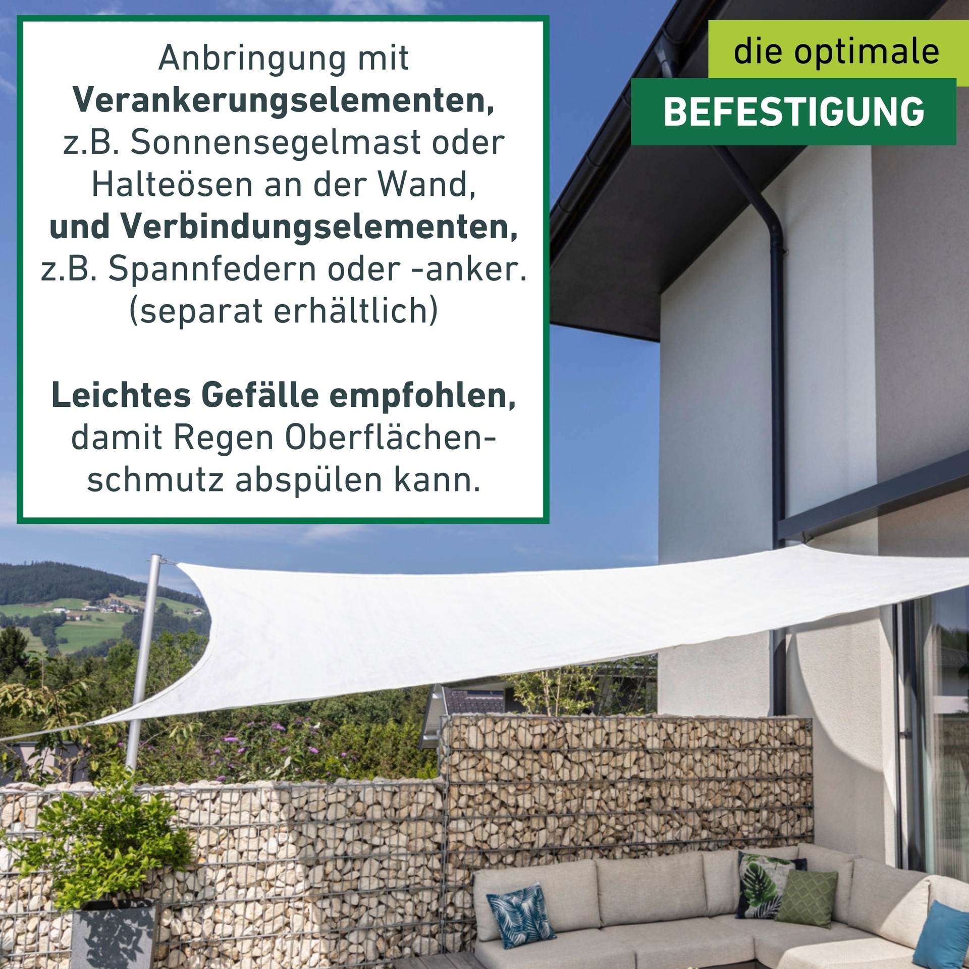 Windhager Sonnensegel »Sonnenschutz aus pflegeleichtem HDPE-Gewebe, Sonnensegel Quadrat« wind- und wasserdurchlässig, 5x5 m, inkl. 4x0,7 m, weiß