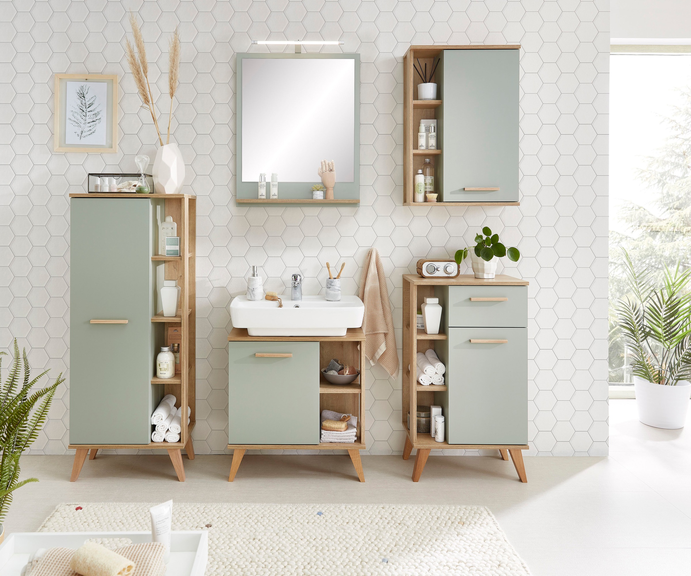 Saphir Badmöbel-Set "Quickset 5-teilig, Waschbeckenunterschrank mit LED-Spi günstig online kaufen