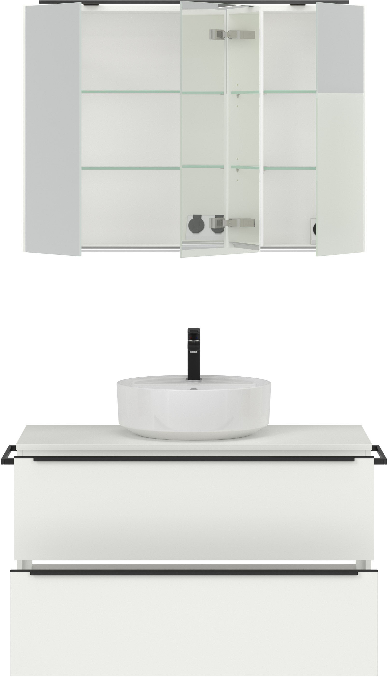 nobilia® Badmöbel-Set »Alvene«, (2 St., vormontiert, mit Soft-Close), inkl. Spiegelschrank mit Beleuchtung und Dimmerfunktion, in 4 Breiten