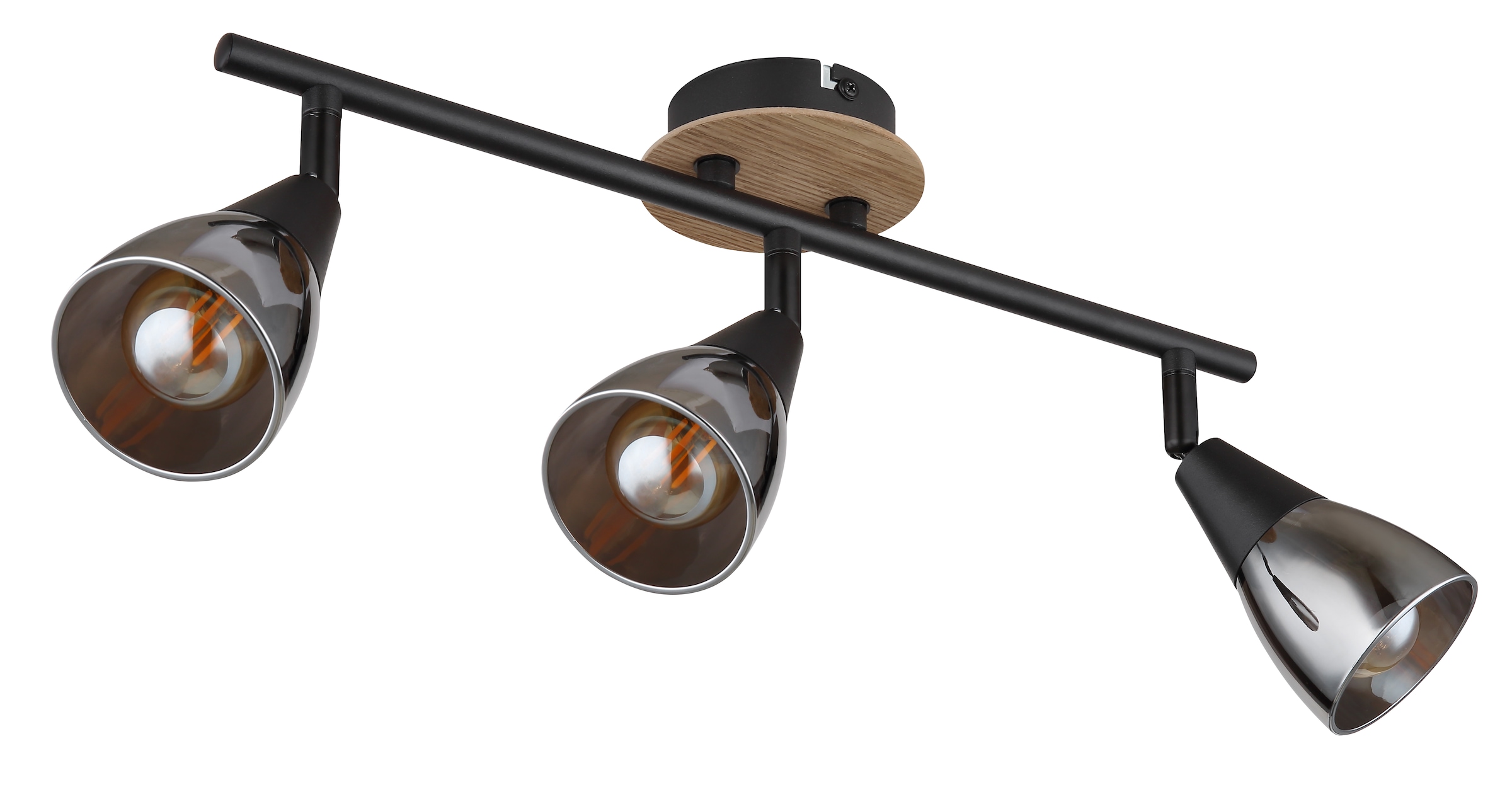 GLOBO LIGHTING Deckenstrahler »MUBBY«, Leuchtmittel E14 | ohne Leuchtmittel, Deckenspot/schwarz/Holz/Glas rauchfarben/Flur/Wohnzimmer