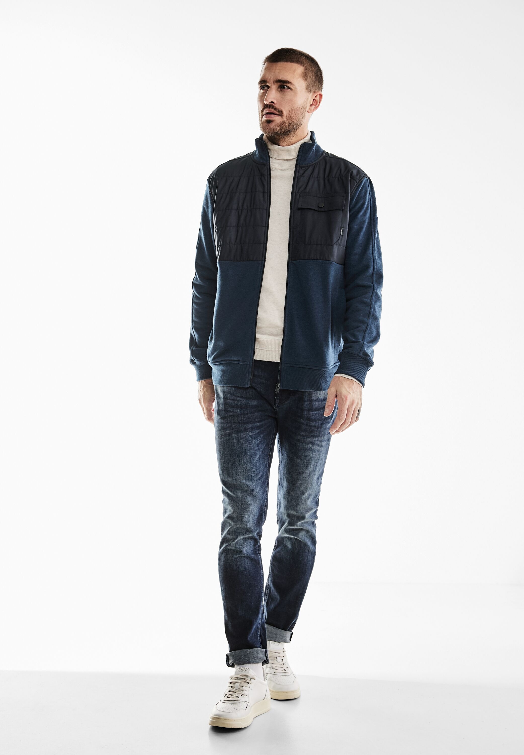 STREET ONE MEN Sweatjacke, mit Stehkragen