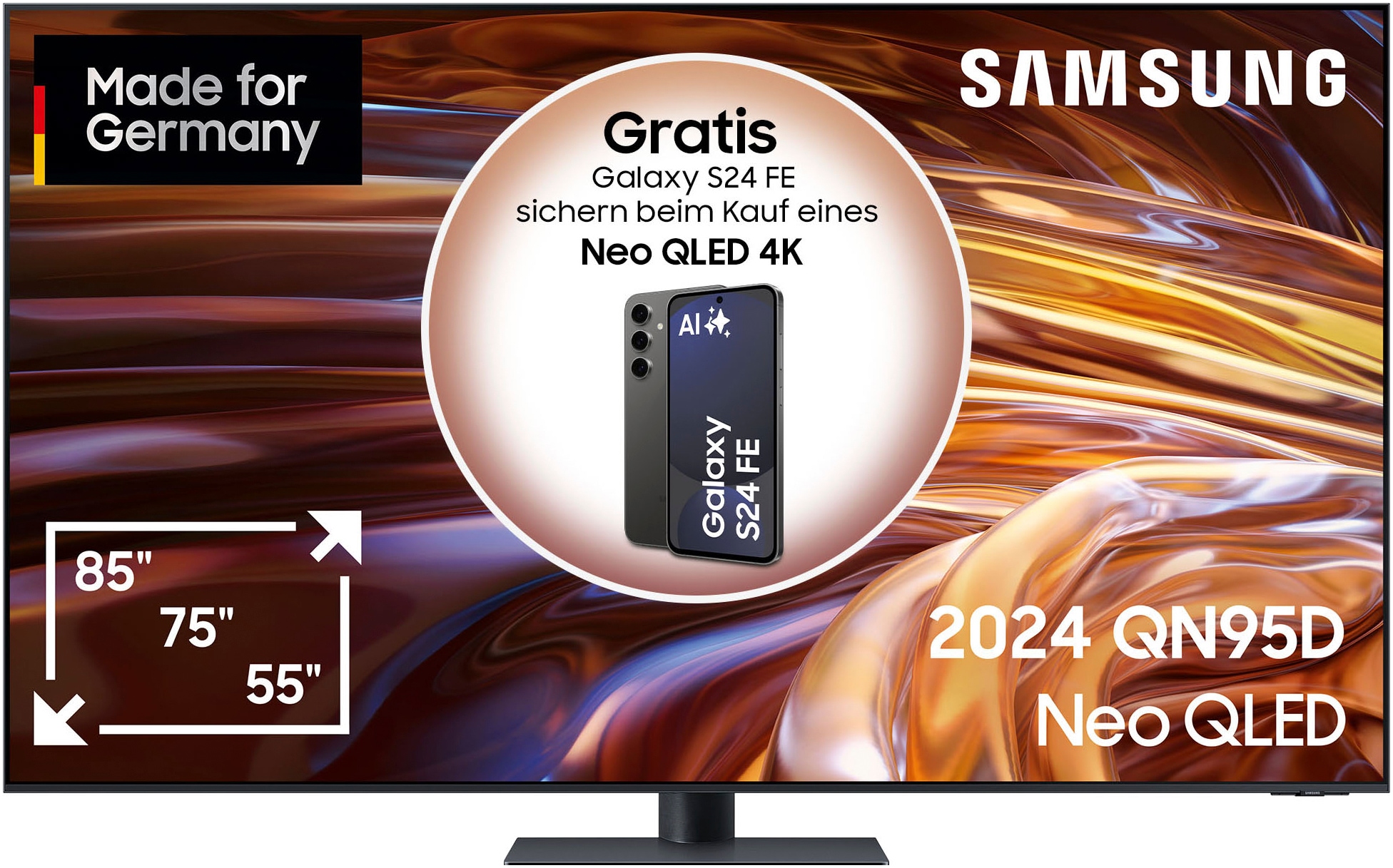 Samsung QLED Mini LED-Fernseher »GQ85QN95DAT«, 4K Ultra HD, Smart-TV, Neural Quantum 4K AI Gen2 Prozessor, Mini LED, bis zu 144Hz