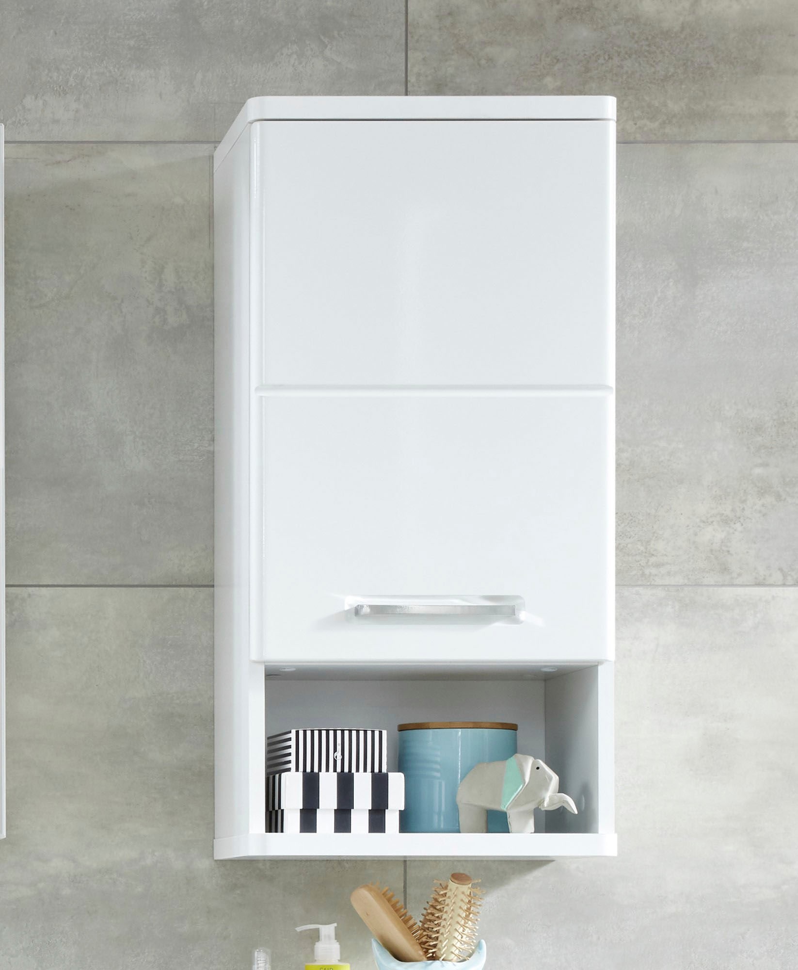 welltime Hängeschrank »Mora«, Badschrank in Weiß Hochglanz mit Ablagefach - Maße (B/T/H) 37/28/76 cm