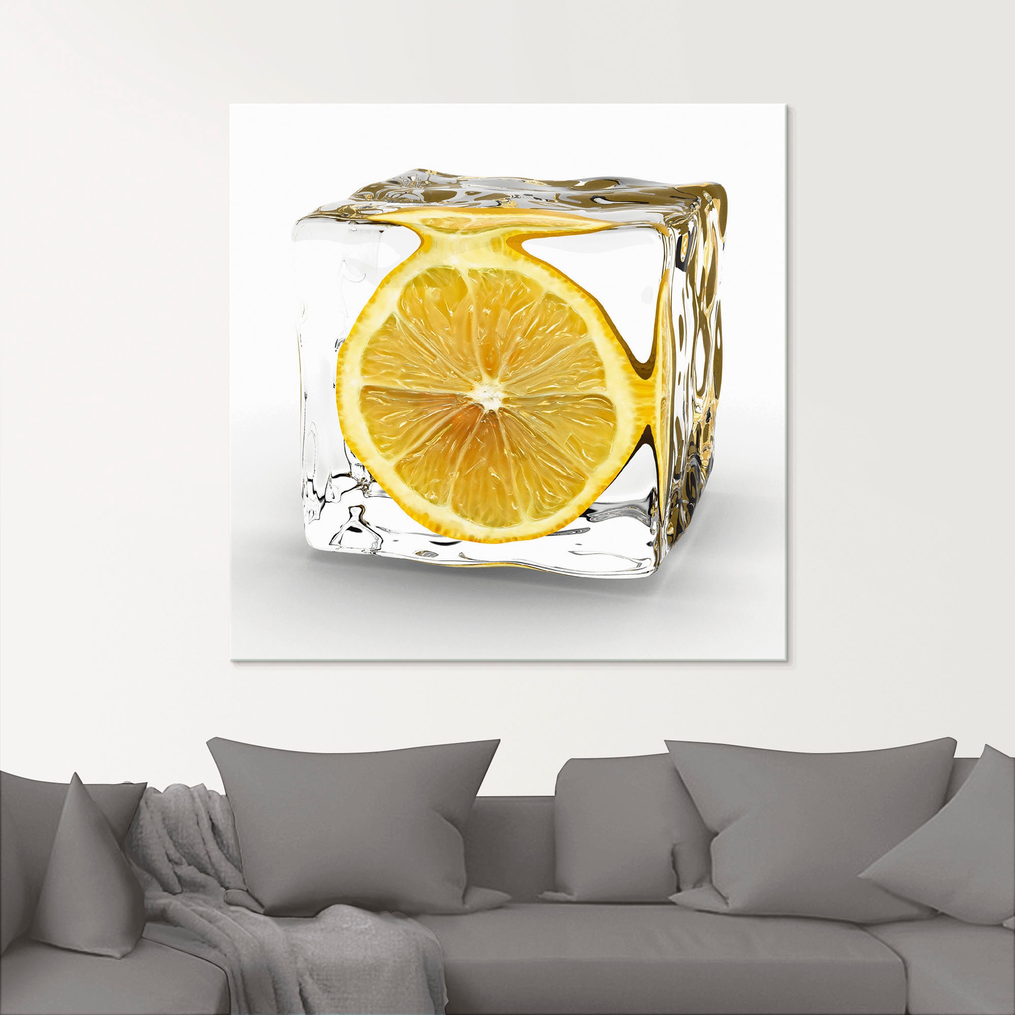 Artland Glasbild »Zitrone im Eiswürfel«, Lebensmittel, (1 St.), in verschiedenen Größen