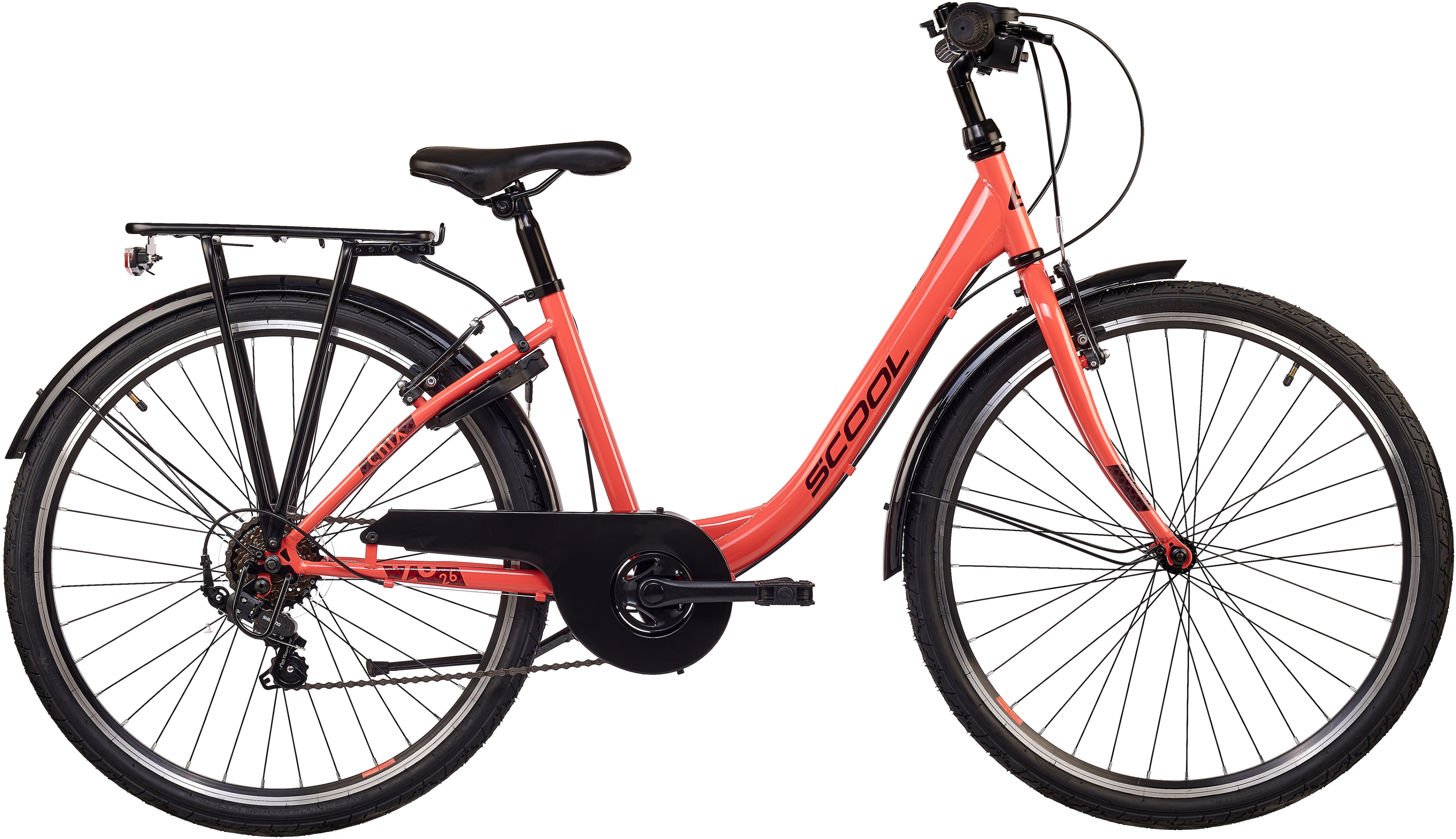 S’COOL Jugendfahrrad "SCOOL chiX" 6 Gang Shimano Kettenschaltung 26 Zoll, Jugendliche, mit Gepäckträger und Schutzblech