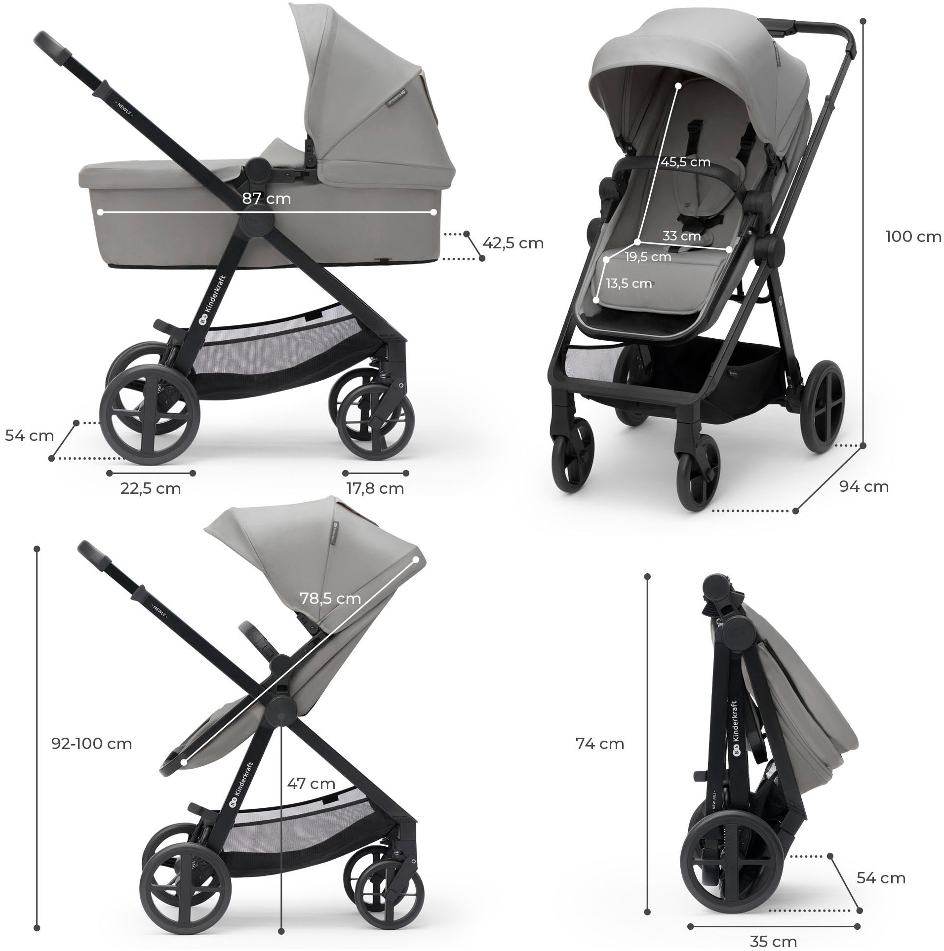 Kinderkraft Kombi-Kinderwagen »NEWLY 3IN1 MINK PRO«, 22 kg