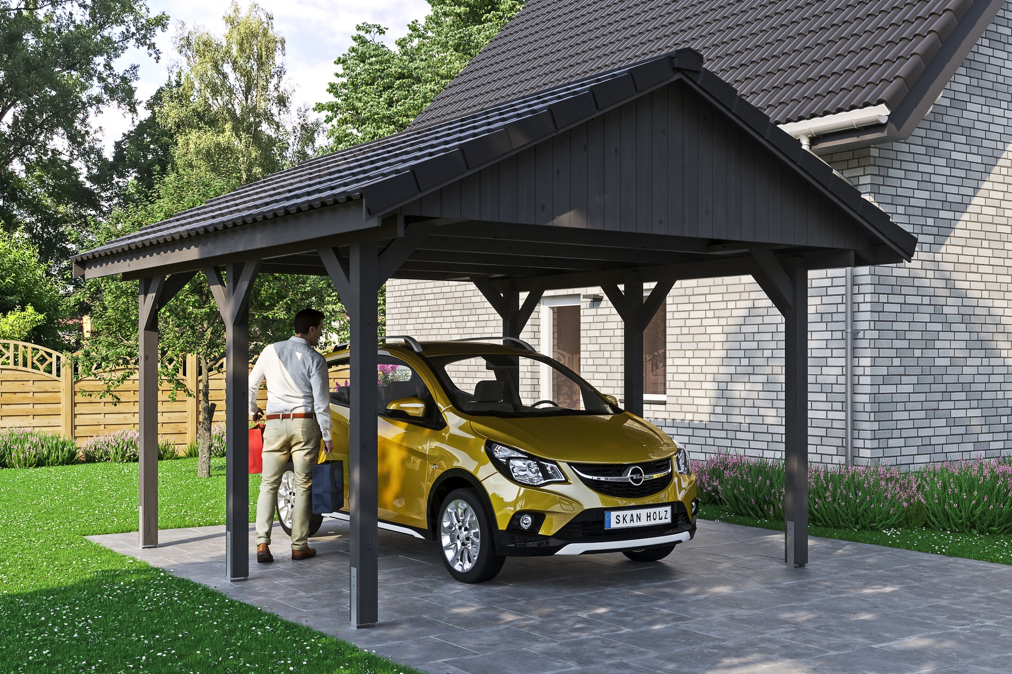 Skanholz Einzelcarport »Wallgau«, Nadelholz, 340 cm, Schiefergrau, mit Dachlattung