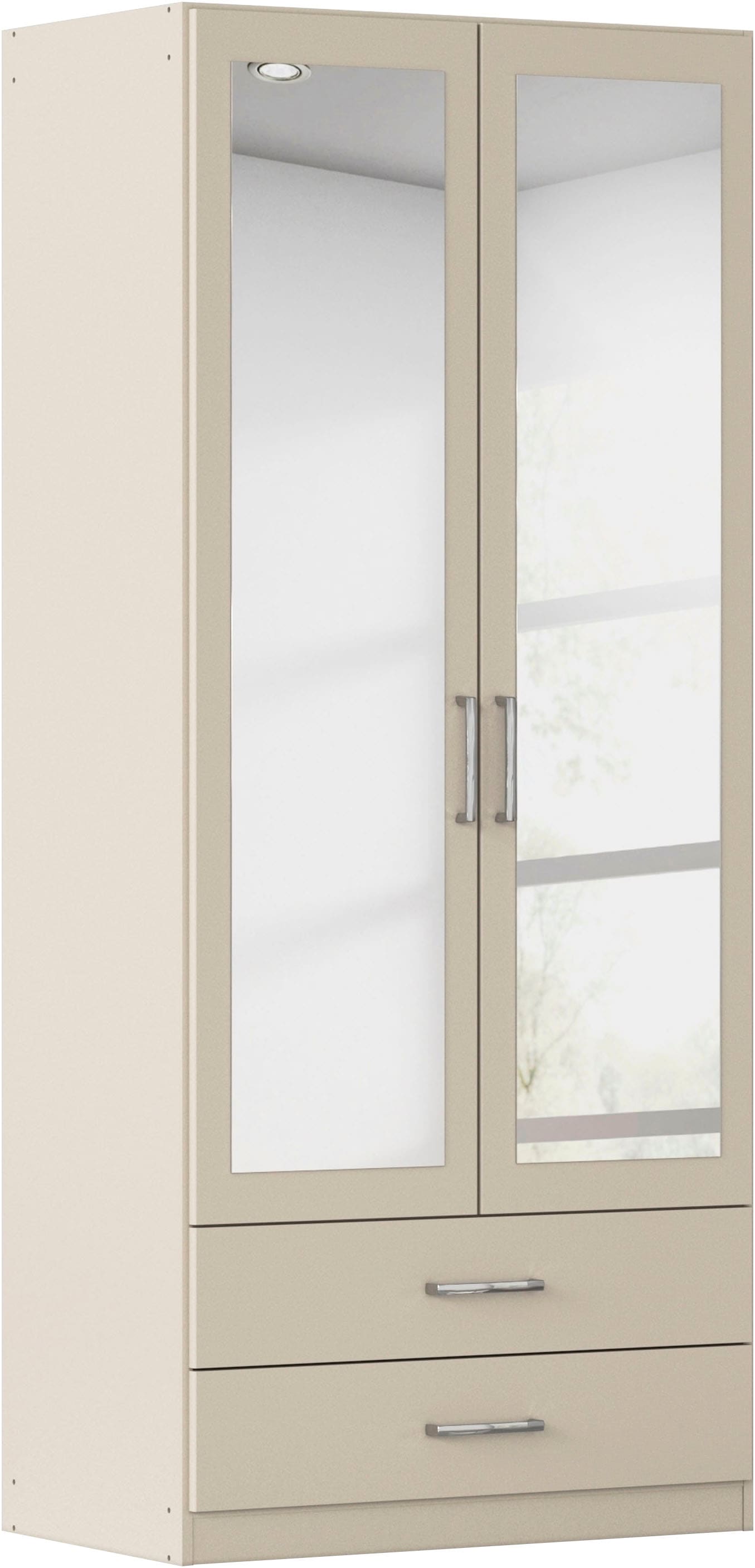 rauch Kleiderschrank "Schrank Garderobe Ankleide GAMMA Breiten 91/136/181/226/271/315/360 cm" in 3 Ausstattungen BASIC/CLASSIC/PREMIUM (inkl. SOFT-CLOSE-Funktion), verschiedene Griff-Varianten, mit Spiegel TOPSELLER MADE IN GERMANY