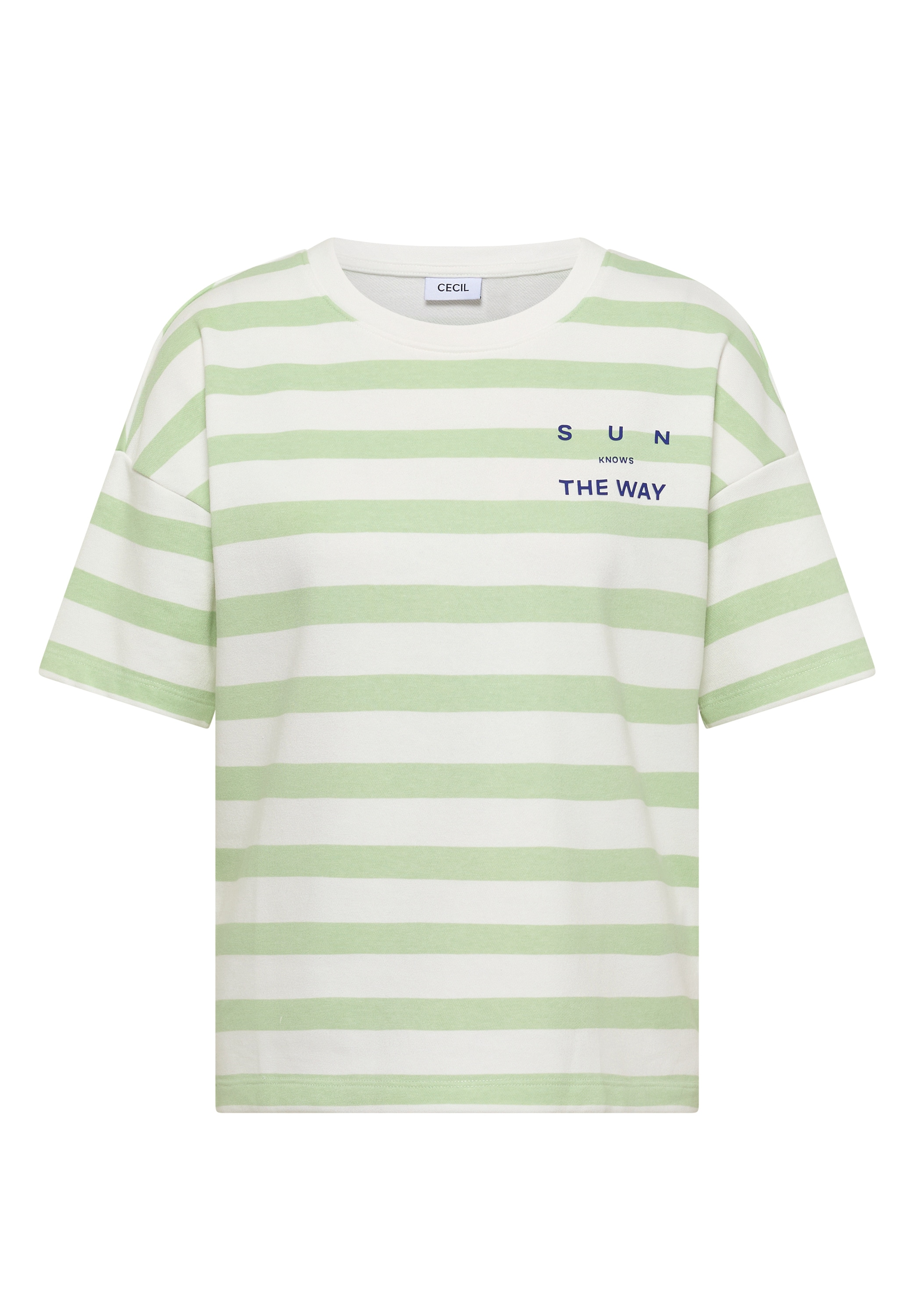 Cecil Kurzarmshirt Sommershirt mit Streifen und Wording-Detail