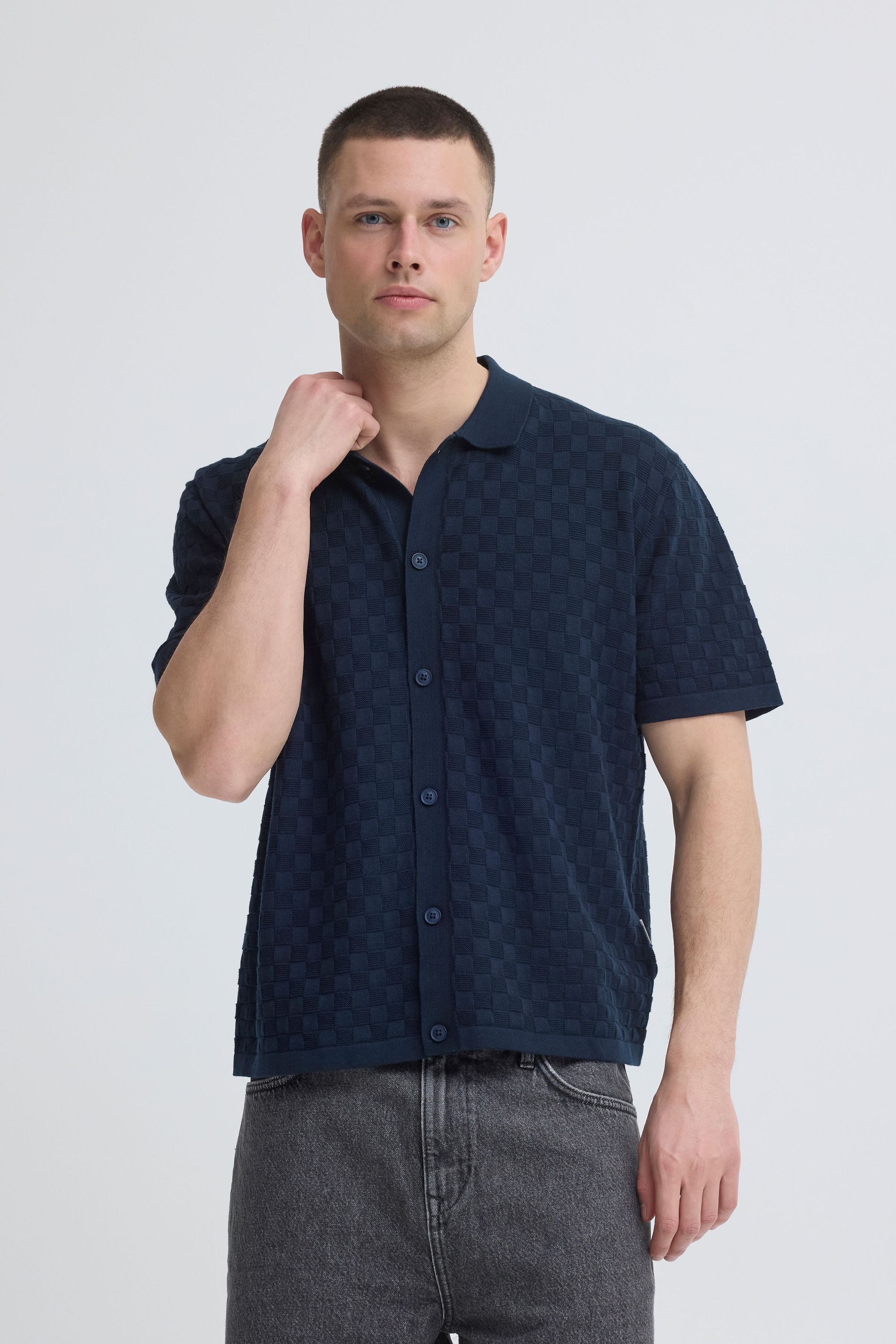 Blend Kurzarmhemd "BHDeven" Kariertes Feinstrick-Polohemd mit Karomuster günstig online kaufen