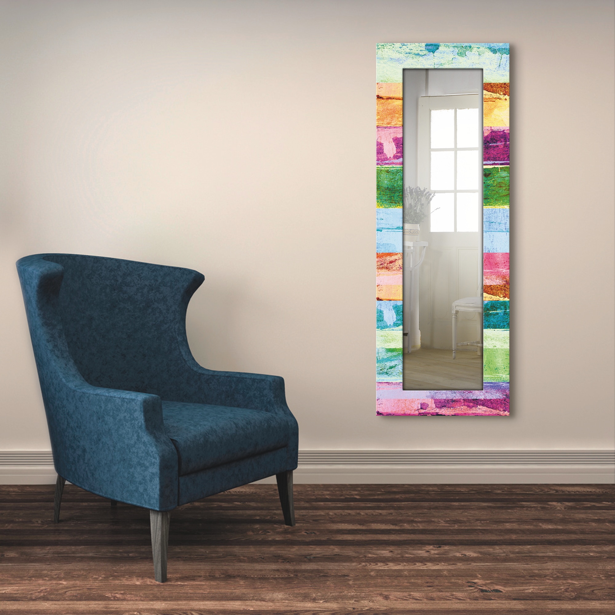 Dekospiegel »Farbiger Holzhintergrund«, gerahmter Ganzkörperspiegel, Wandspiegel, mit...