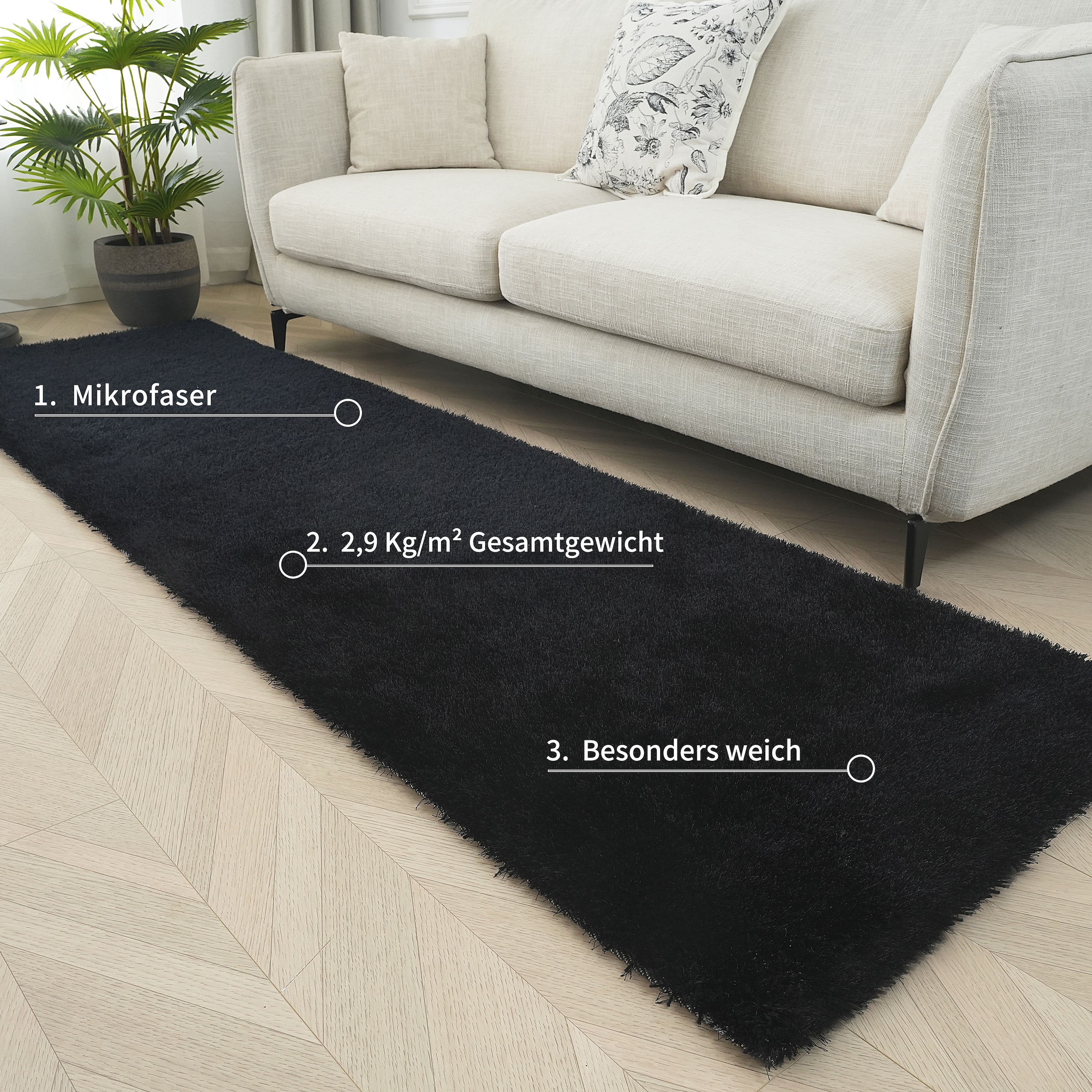 Bruno Banani Hochflor-Läufer »Dana Teppich, Kundenliebling«, rechteckig, 30 mm Höhe, Brücke, uni, weich, Mikrofaser, Diele, Flur, Wohnzimmer, Schlafzimmer