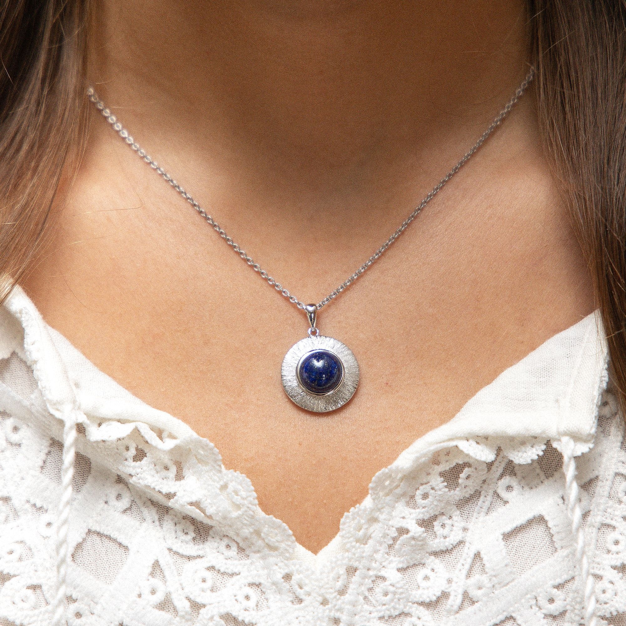 Zeeme Kette mit Anhänger »Silber 925 rhodiniert 42+3cm glanz/matt mit echtem Lapis 10mm«