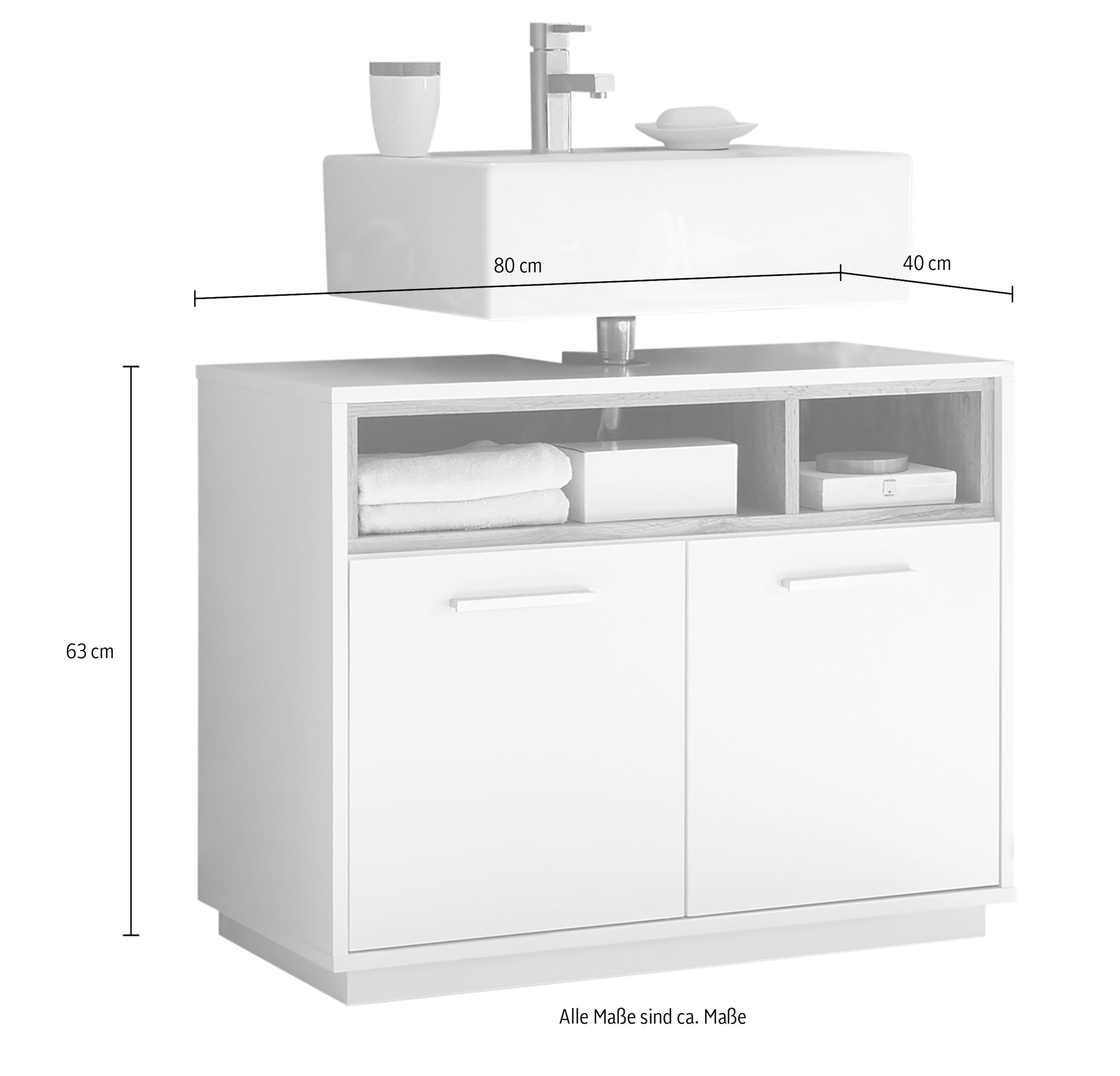 BASIC by Balculina Waschbeckenunterschrank »Mila, Badezimmerschrank BxHxT 80x63x40 cm«, (1 St.), Breite 80cm, Tür L/R monierbar, FSC-Mix 70%