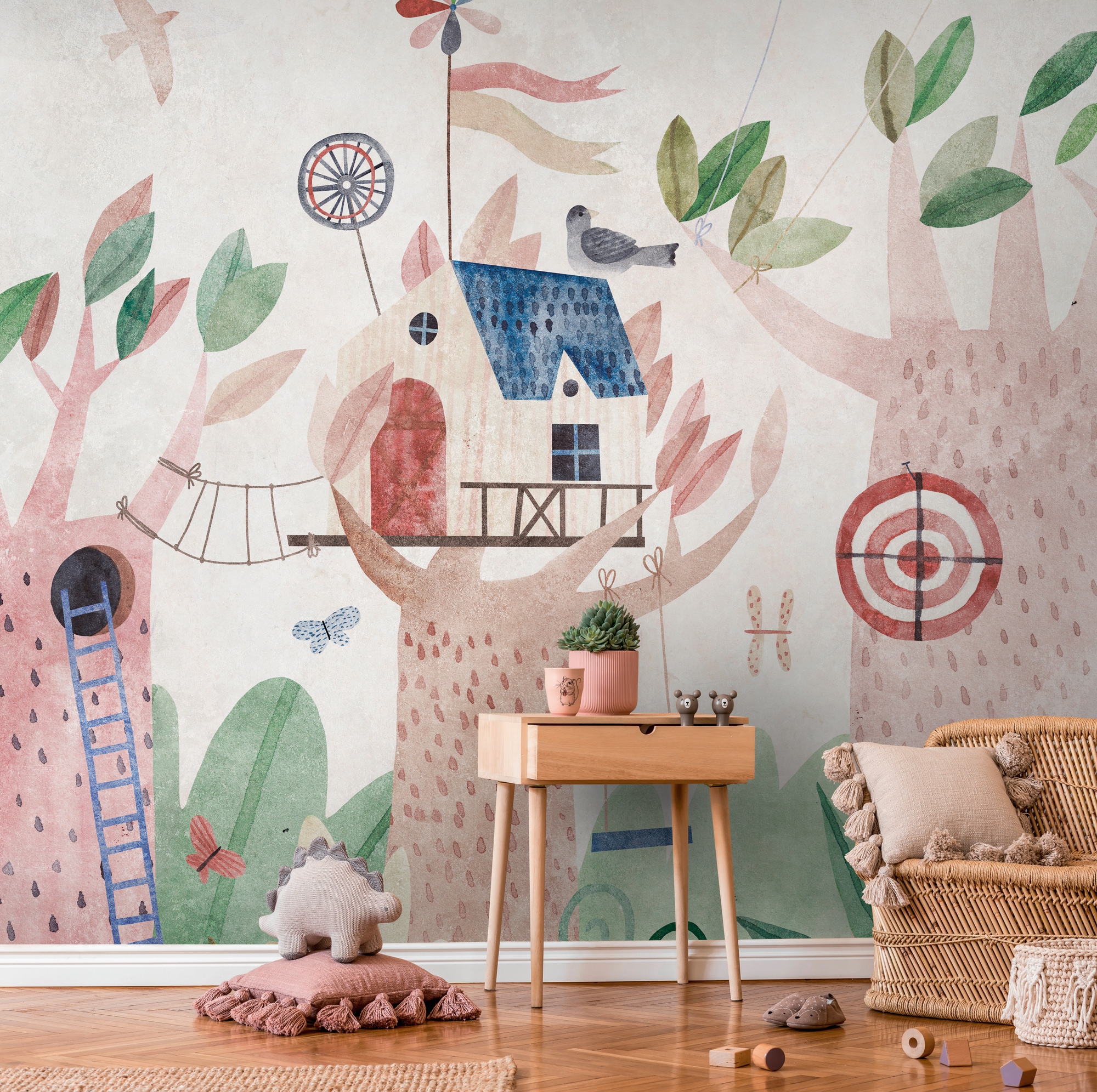 living walls "THE WALL III Wald-Tapete Motivtapete Baumhaus Kinder" matt glatt Vliestapete Kinderzimmer für Schlafzimmer Küche Wohnzimmer Wald Design