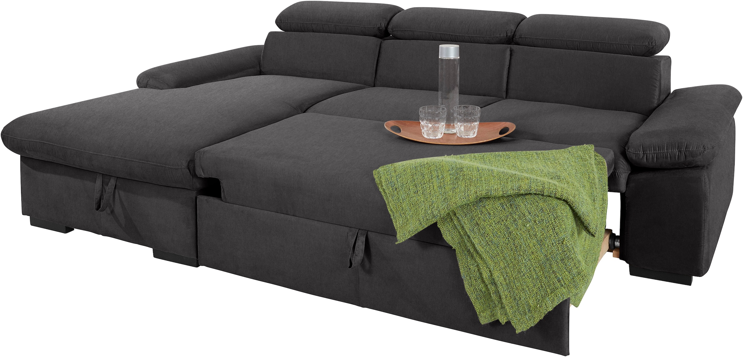 COTTA Ecksofa »Lola L-Form mit Kopfteilfunktion & Hocker«, (Set, mit Hocker), wahlweise mit Bettfunktion, Bettkasten & Armteilverstellung