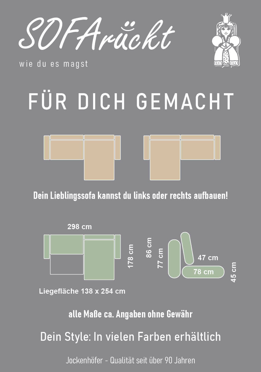 Jockenhöfer Gruppe Ecksofa »Bologna, L-Form, Breite: 298 cm, Cord-Bezug, beidseitig montierbar« mit Bettfunktion, Bettkasten&Zierkissen, Wellenfederung, XXL-Ottomane