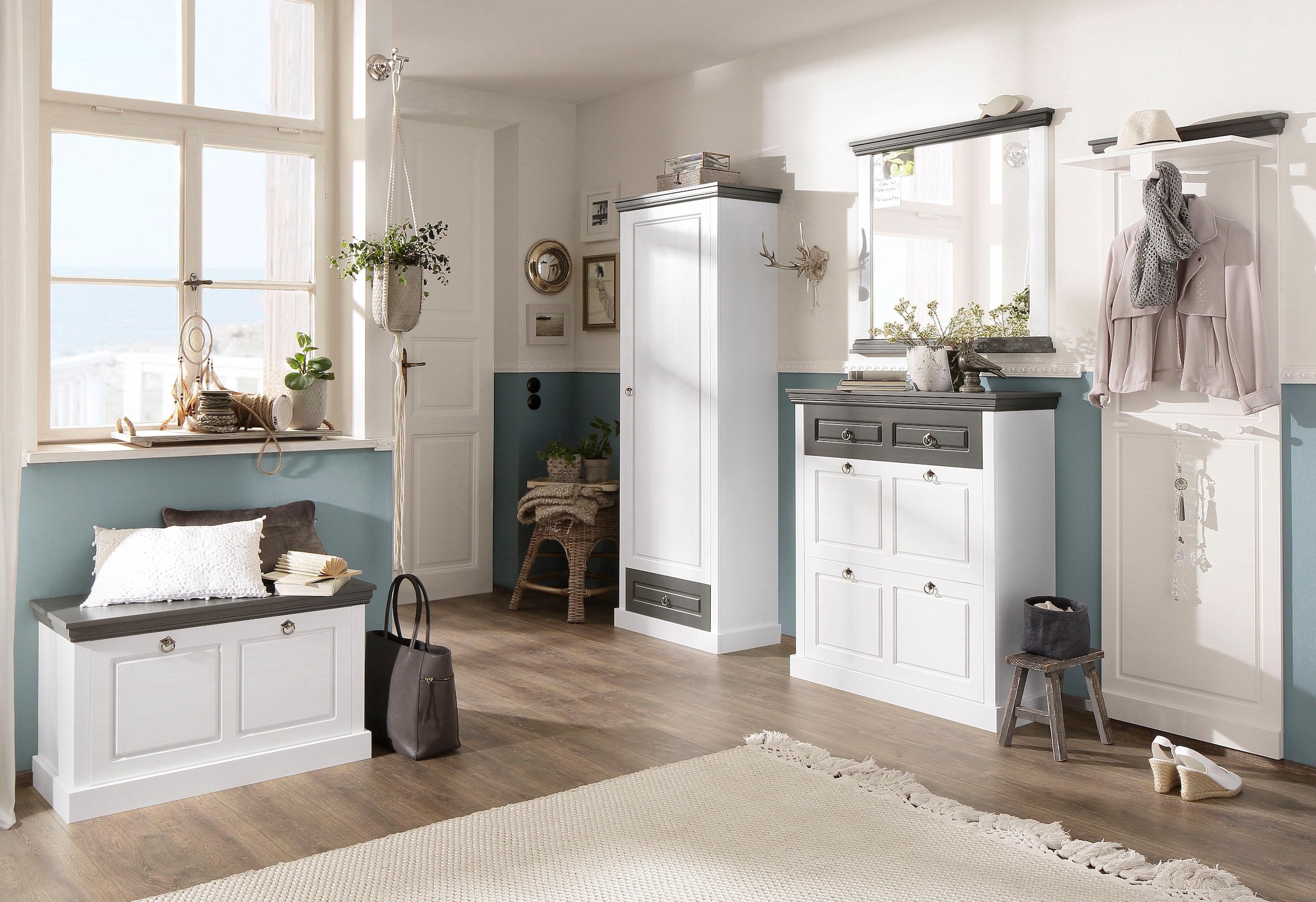 Home affaire Schuhschrank »Basilico«, aus massiver Kiefer, FSC®, Breite 90 cm, mit Schublade, Kassettenoptik
