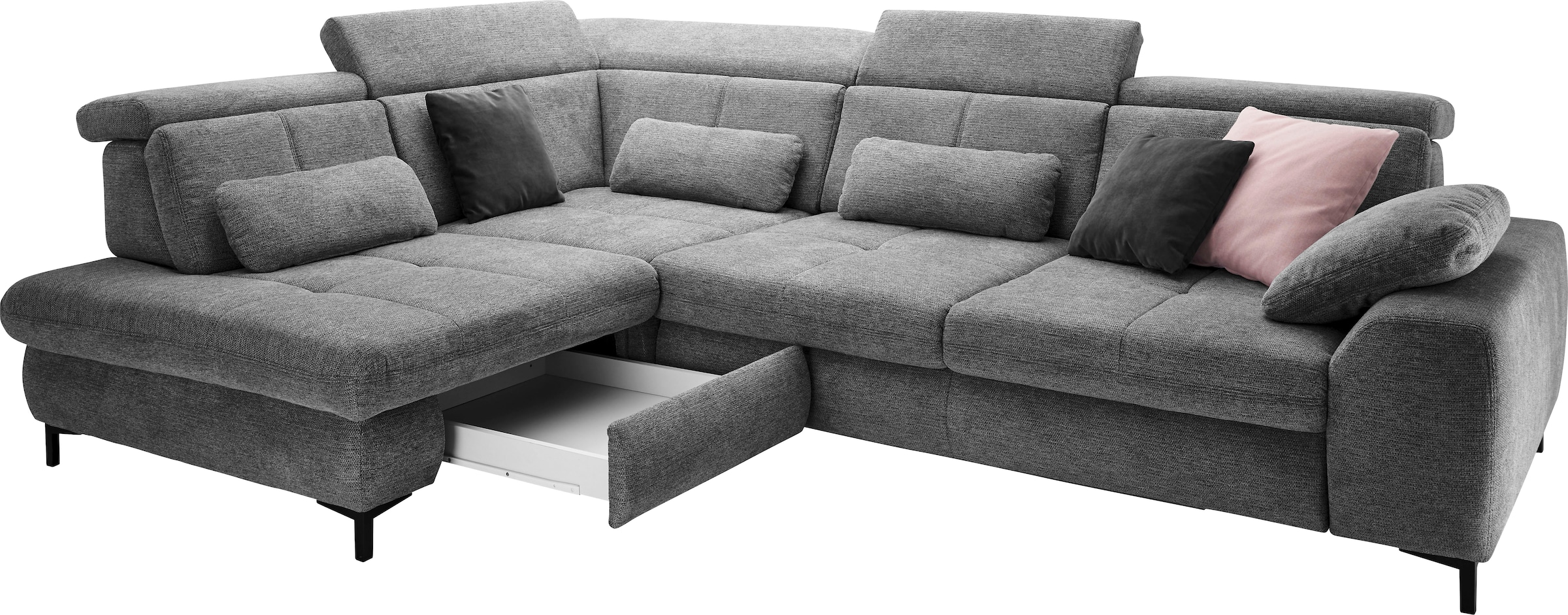 set one by Musterring Ecksofa »SO 3400 Sitzhöhe 47cm oder 49cm, Sitztiefe verstellbar, B/T 317/220 cm«, Kaltschaumpolsterung, Flachgewebe, whlw. mit Funktionen, Sitzhöhe 47