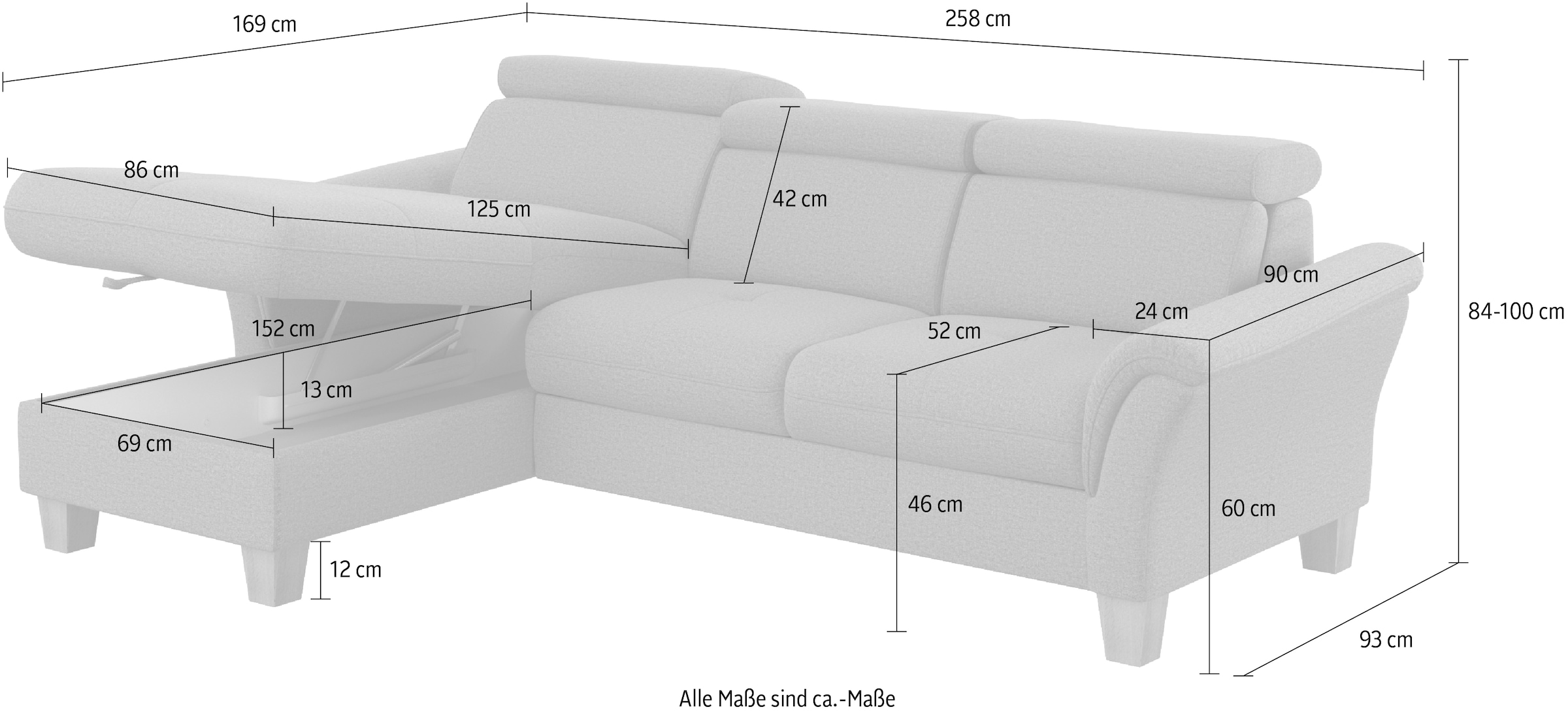 Home affaire Ecksofa »Lindgren L-Form«, wahlweise mit Bett mit klappbaren Rollen, Kasten und Kopfverstellung