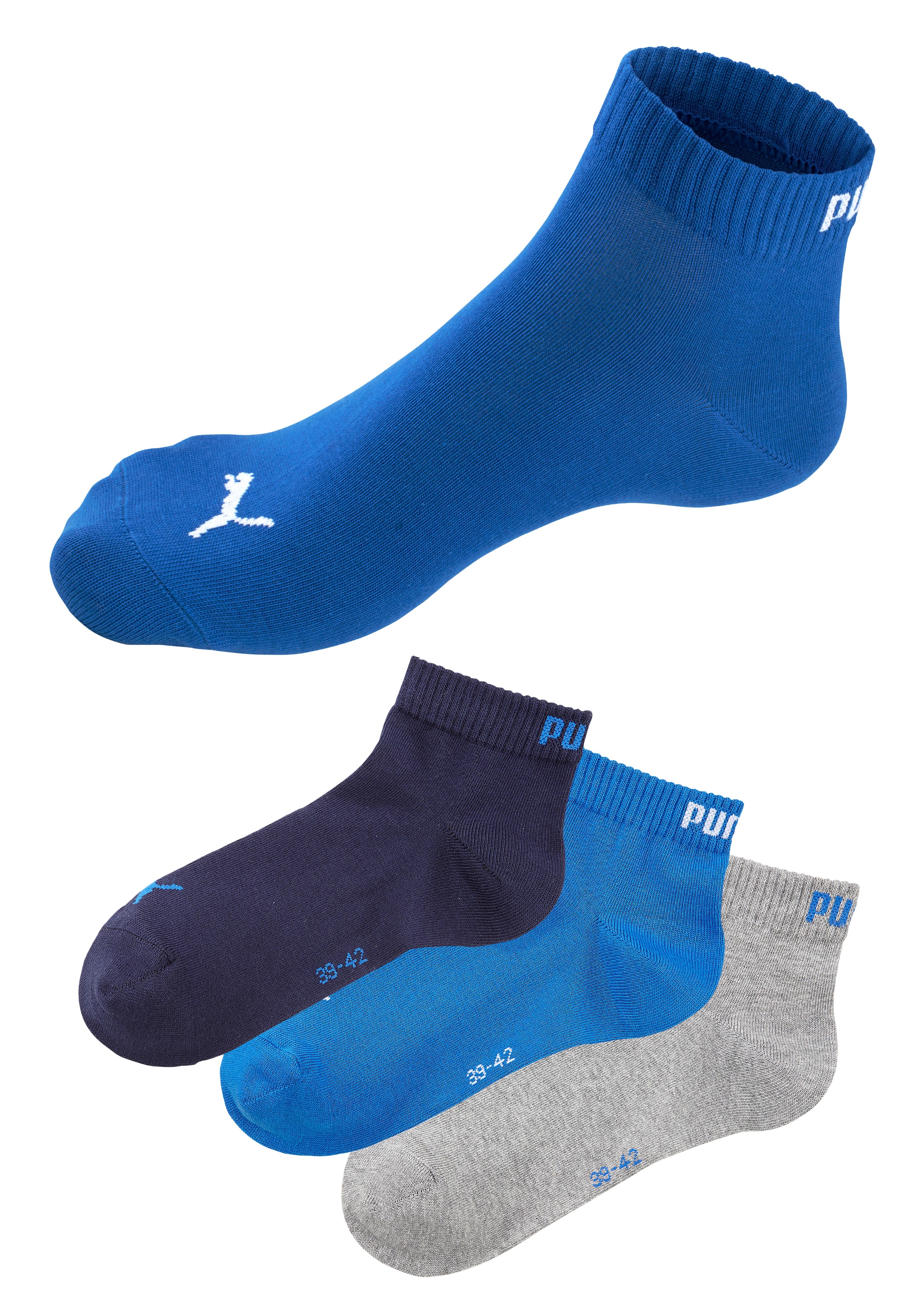 PUMA Kurzsocken, (3 Paar), Atmungsaktiv, Rippenbündchen, weiche Baumwollmis günstig online kaufen