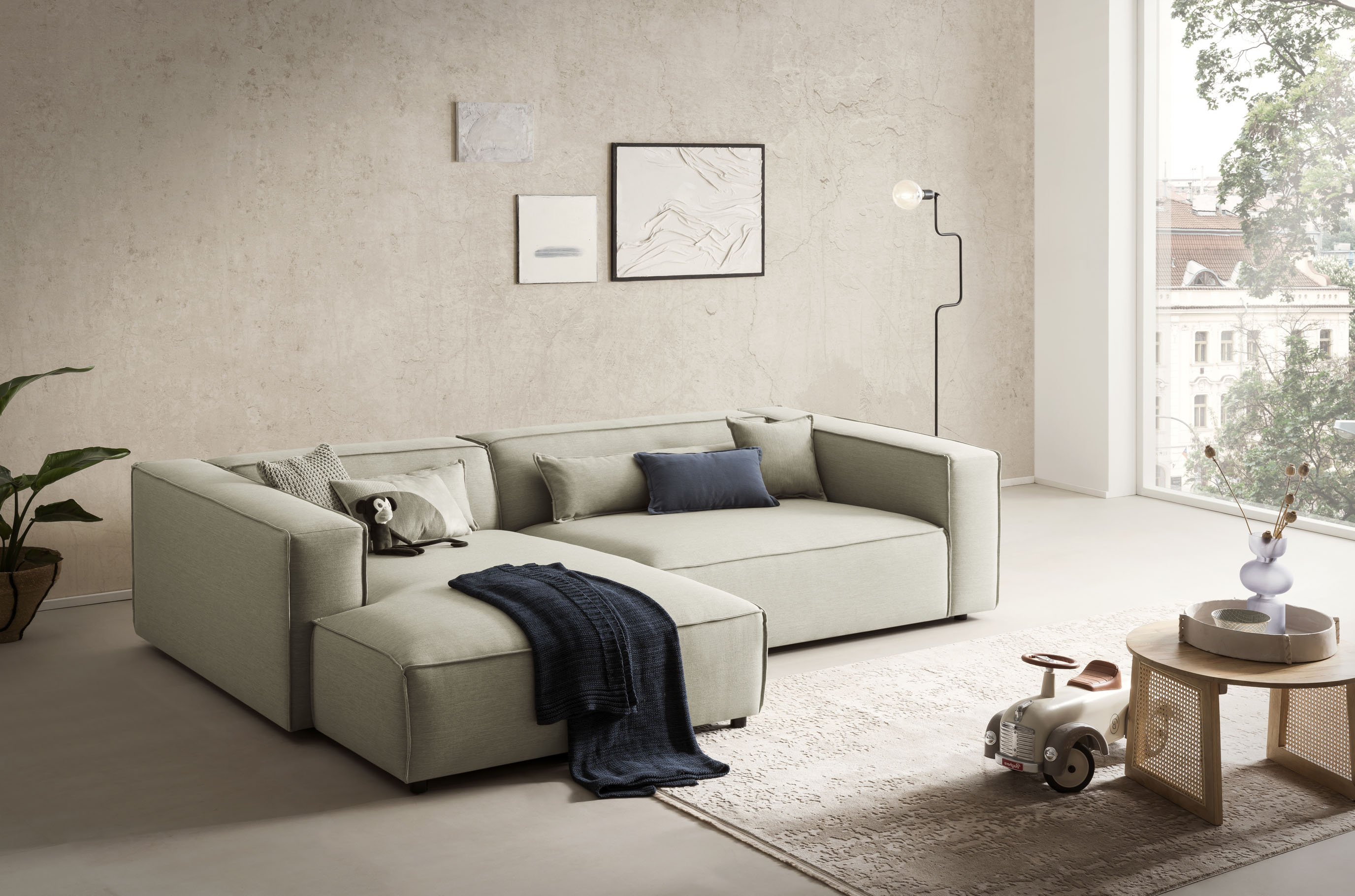 LeGer Home by Lena Gercke Ecksofa "PIARA XXL Struktur u. Leinenoptik, Big-Sofa, L-Form" wahlweise Ottomane rechts/links, Kedernaht, extra tiefe Sitzfläche