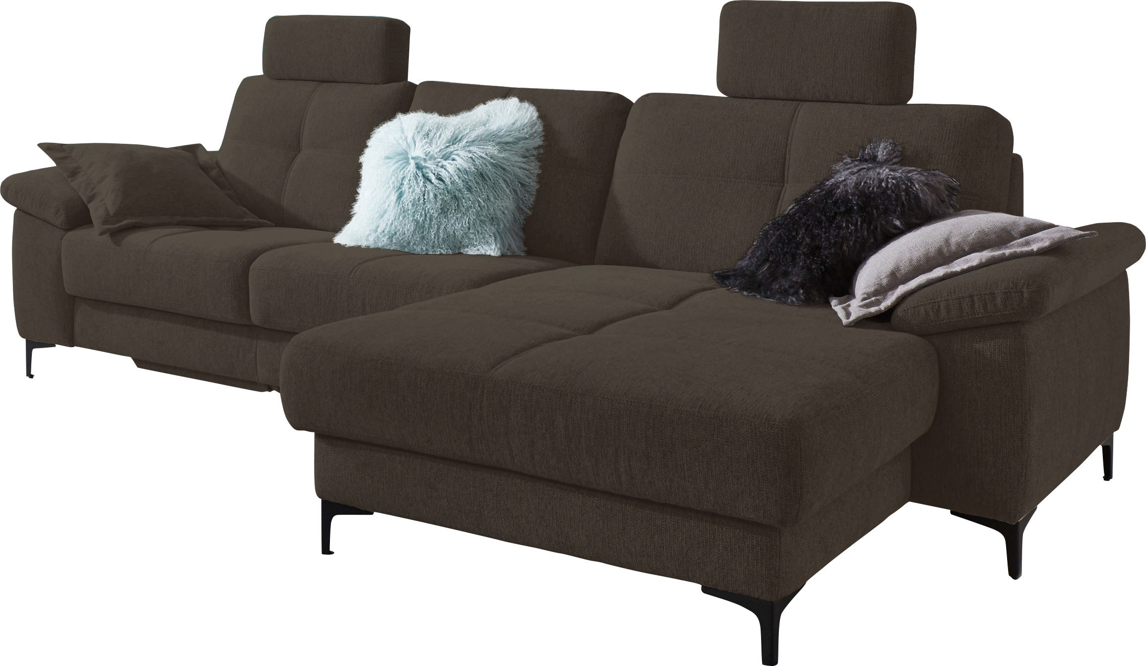 3C Carina Ecksofa "Burnaby bequem und modern, Breite 296cm, 12cm hoher Fuß, L-Form" 2 Kopfstützen, optional mit Schlaf- und motorischer Relaxfunktion