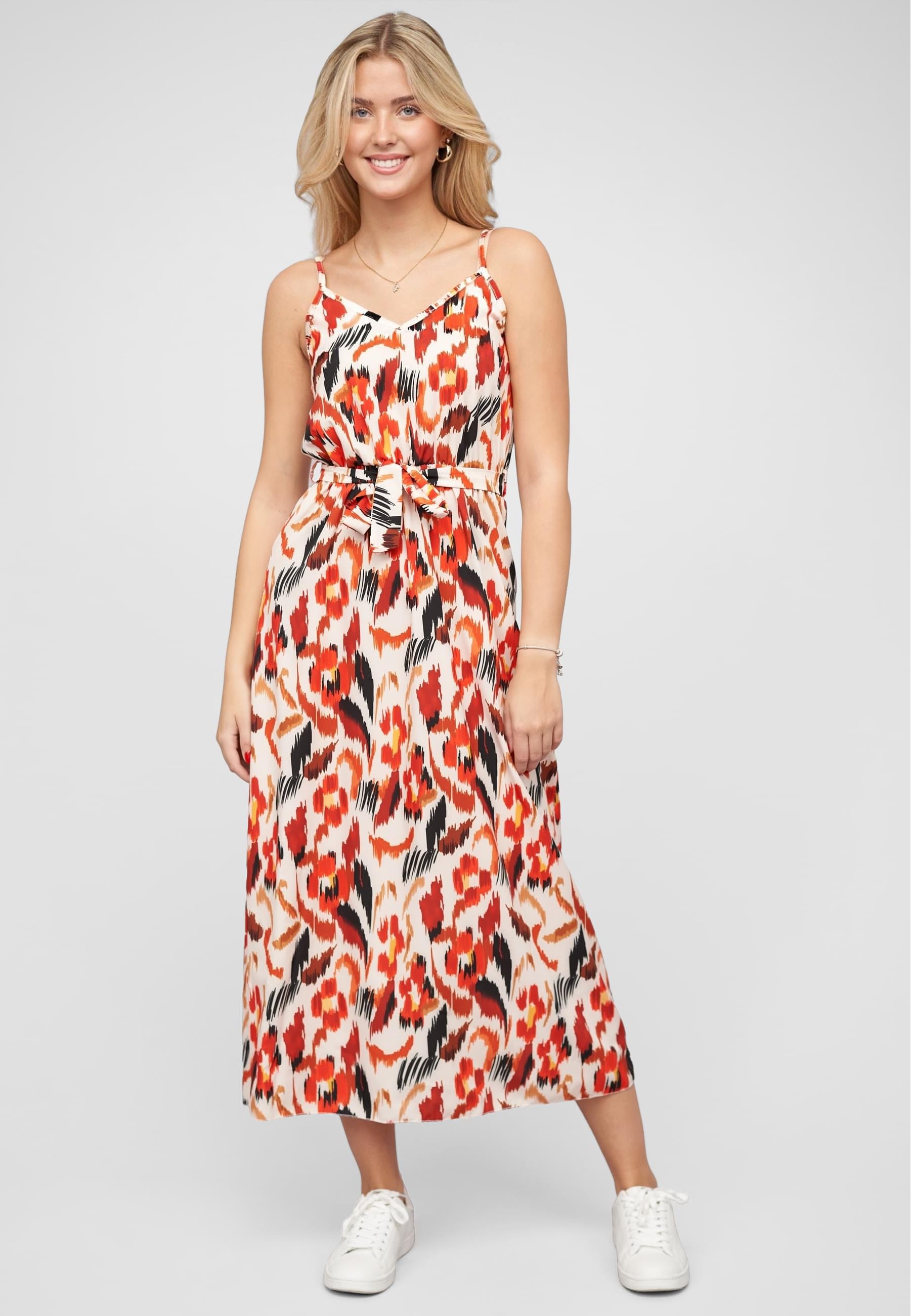 CLOUD 5IVE Shirtkleid »CLOUD 5IVE Maxi-Kleid mit V-Neck und Bindegürtel« 1 Stk. tlg.