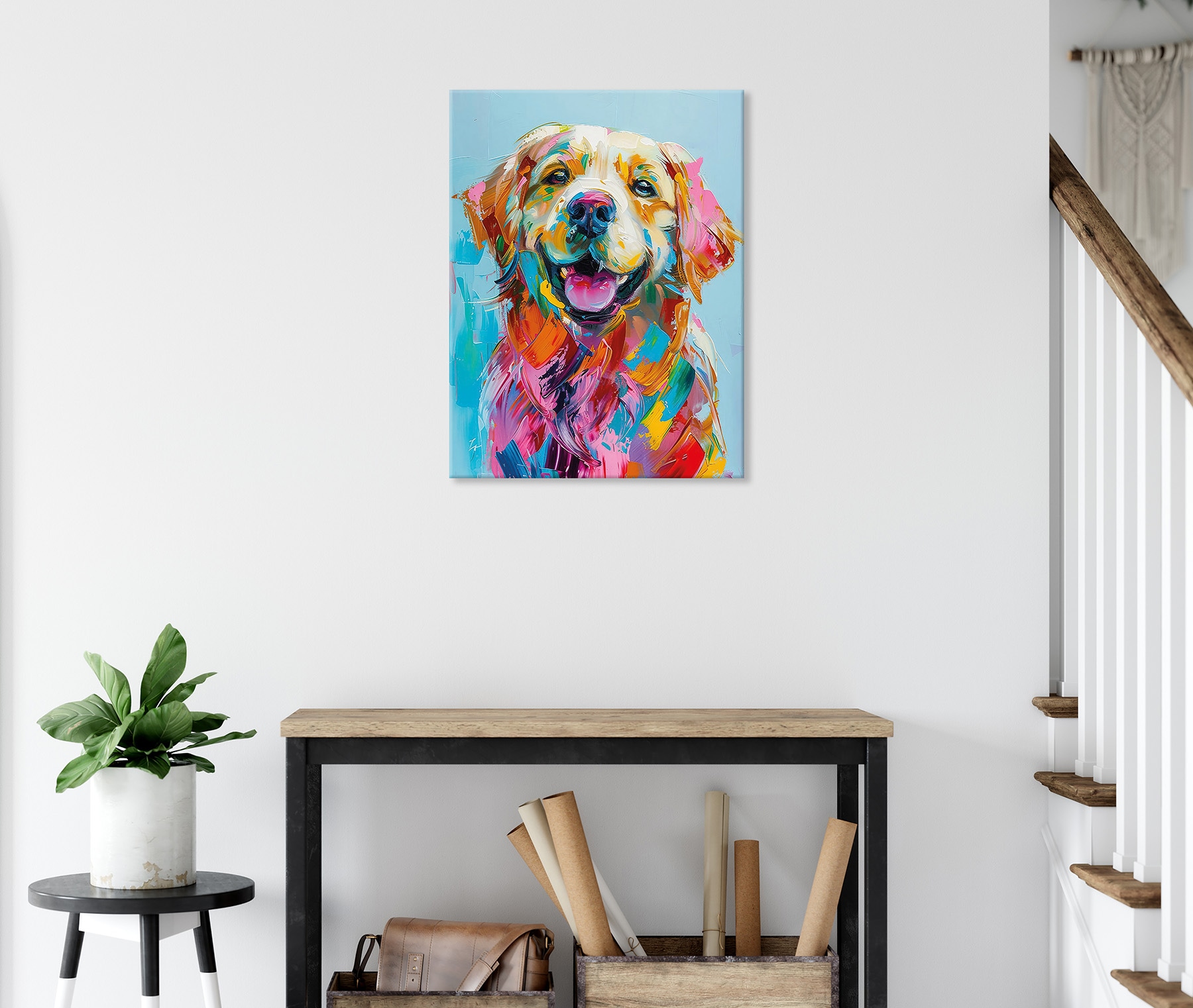 Bönninghoff Leinwandbild »Wandbild HUND GOLDEN RETRIEVER 46x61 cm – Leinwandbild Keilrahmen Deko« Hunde | Hundebilder | Kunst | Pop Art | Tiere 1 Stk. tlg. auf Keilrahmen gespannt
