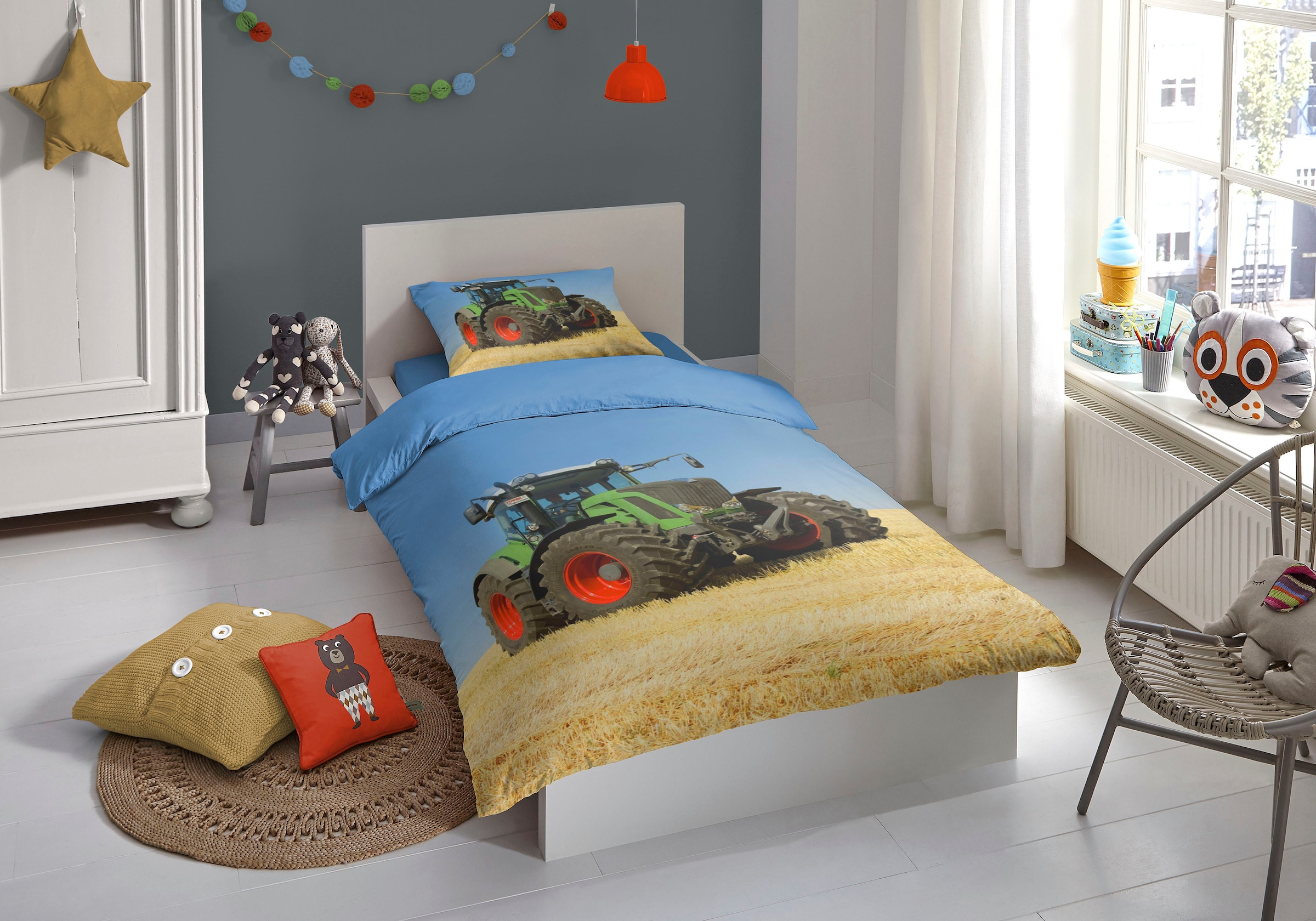 good morning Kinderbettwäsche "Tractor" 2 Stk. tlg. Baumwolle, 135x200, Rei günstig online kaufen