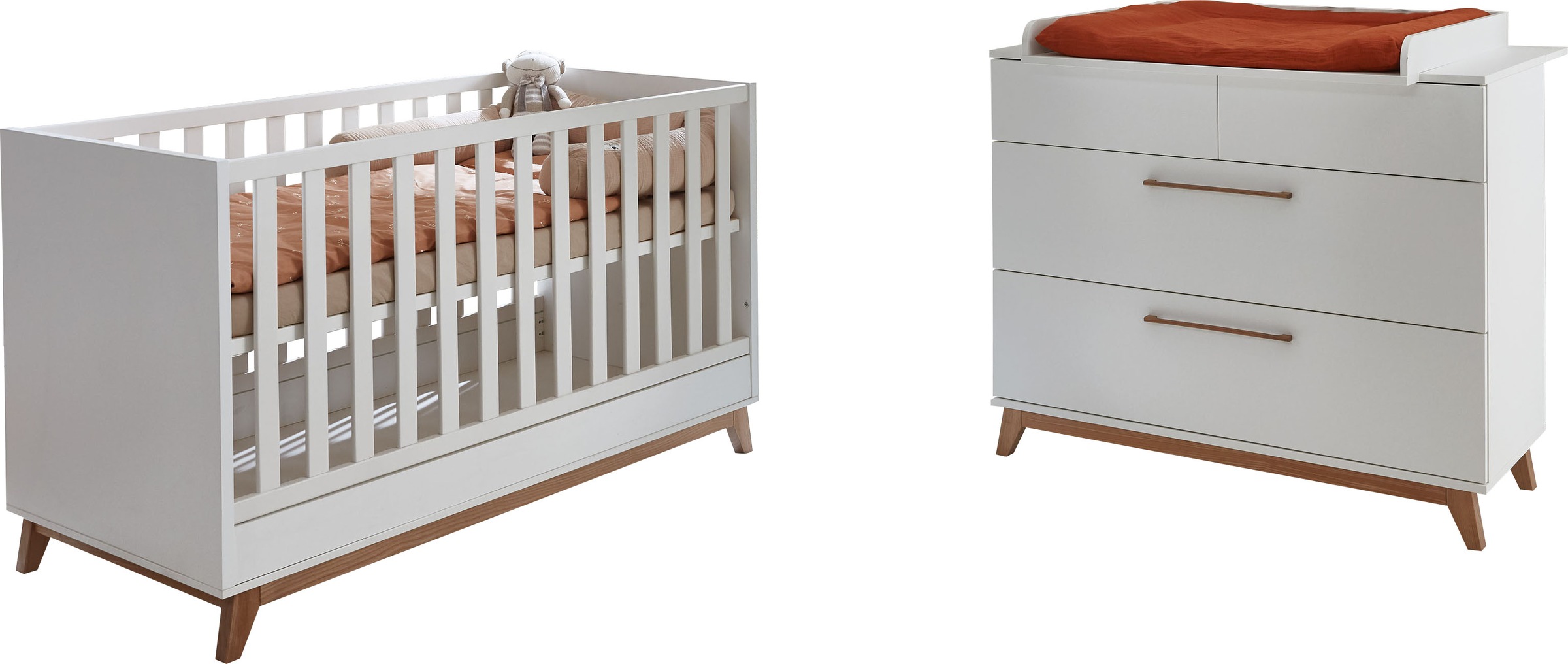 arthur berndt Babymöbel-Set »Babyzimmer Set »Lina« 2-teilig«, (Spar-Set, 2 tlg., Babymöbel-Set »Lina« bestehend aus Kinderbett und Wickelkommode)