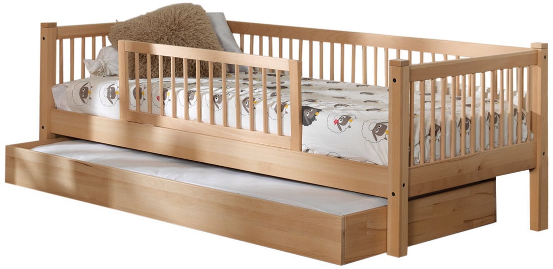 Vipack Daybett »Liegefläche 90x200 cm, inkl. Sprossenumrandung, Rausfallschutz vorne« Buche massiv, sehr stabil und standfest gebaut, inkl. Rolllattenrost,  die Bettschublade bietet Stauraum oder als Zusatzbett nutzbar