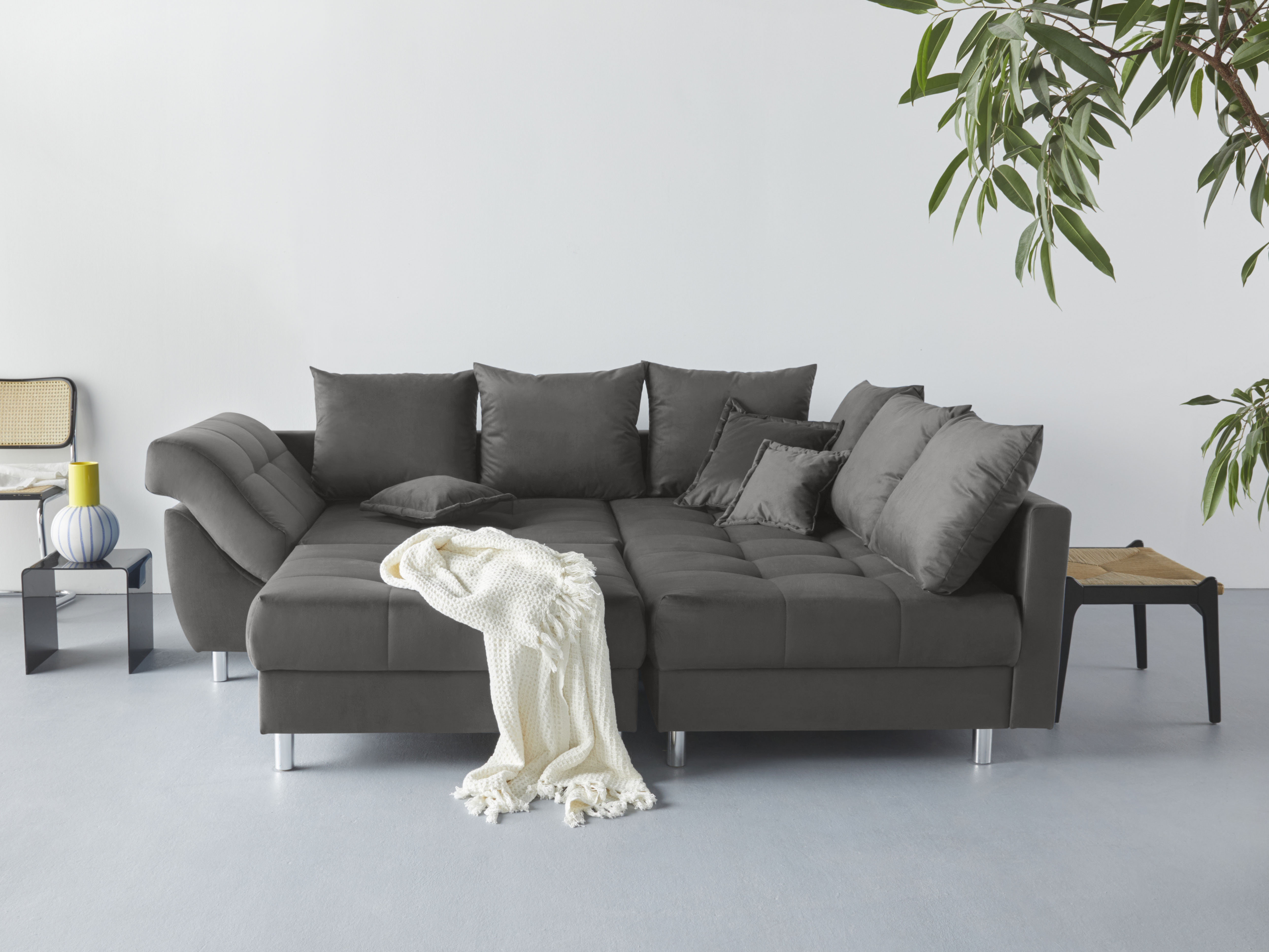 COLLECTION AB Ecksofa "Innsbruck L-Form, B: 247 cm" Set: Sofa & Hocker, 3 Zierkissen, Federkern