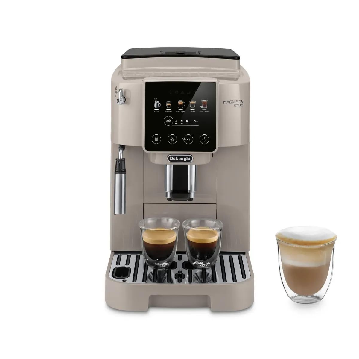 DeLonghi Kaffeevollautomat "Magnifica Start Pop ECAM220.50.BG - 5 Rezepte, Milchschaumdüse, beige" Intuitives Touch Bedienfeld, Iced Coffee, einstellbares Aroma