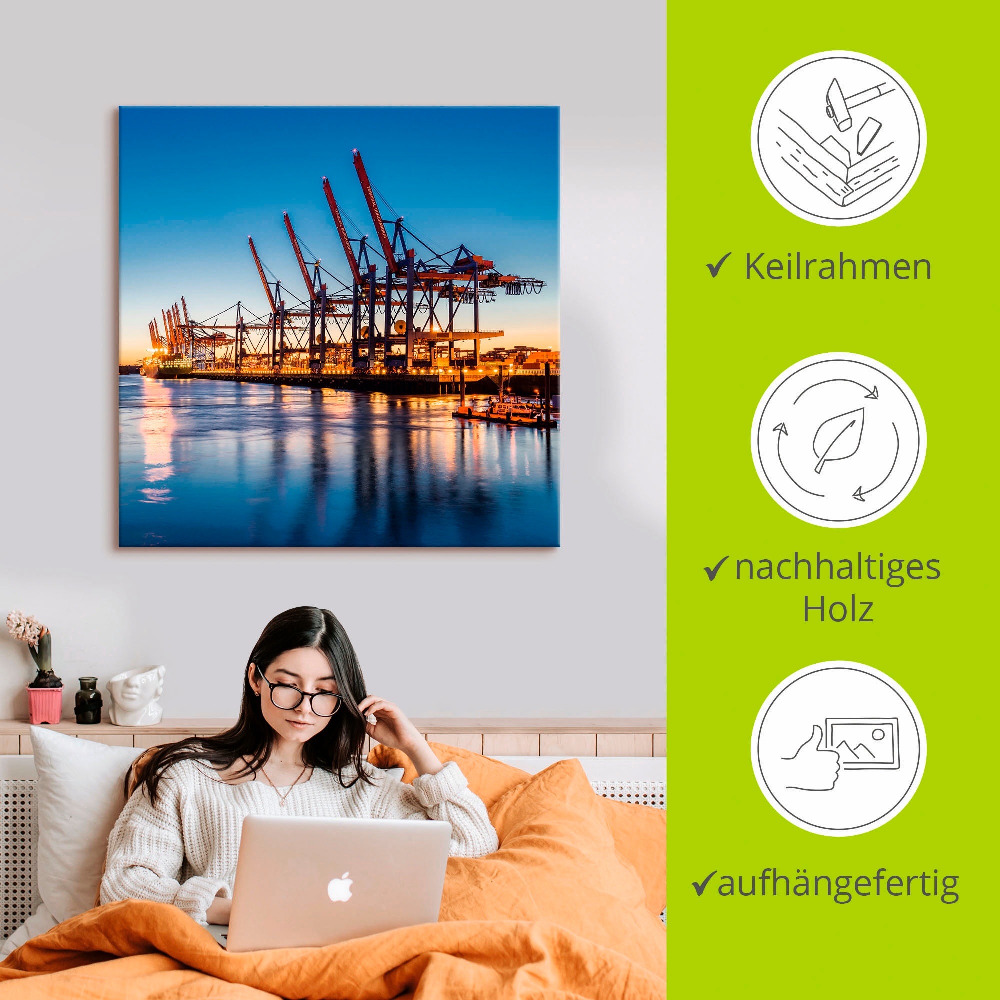 Artland Leinwandbild »Hamburg Container Terminals«, Deutschland, (1 St.), auf Keilrahmen gespannt