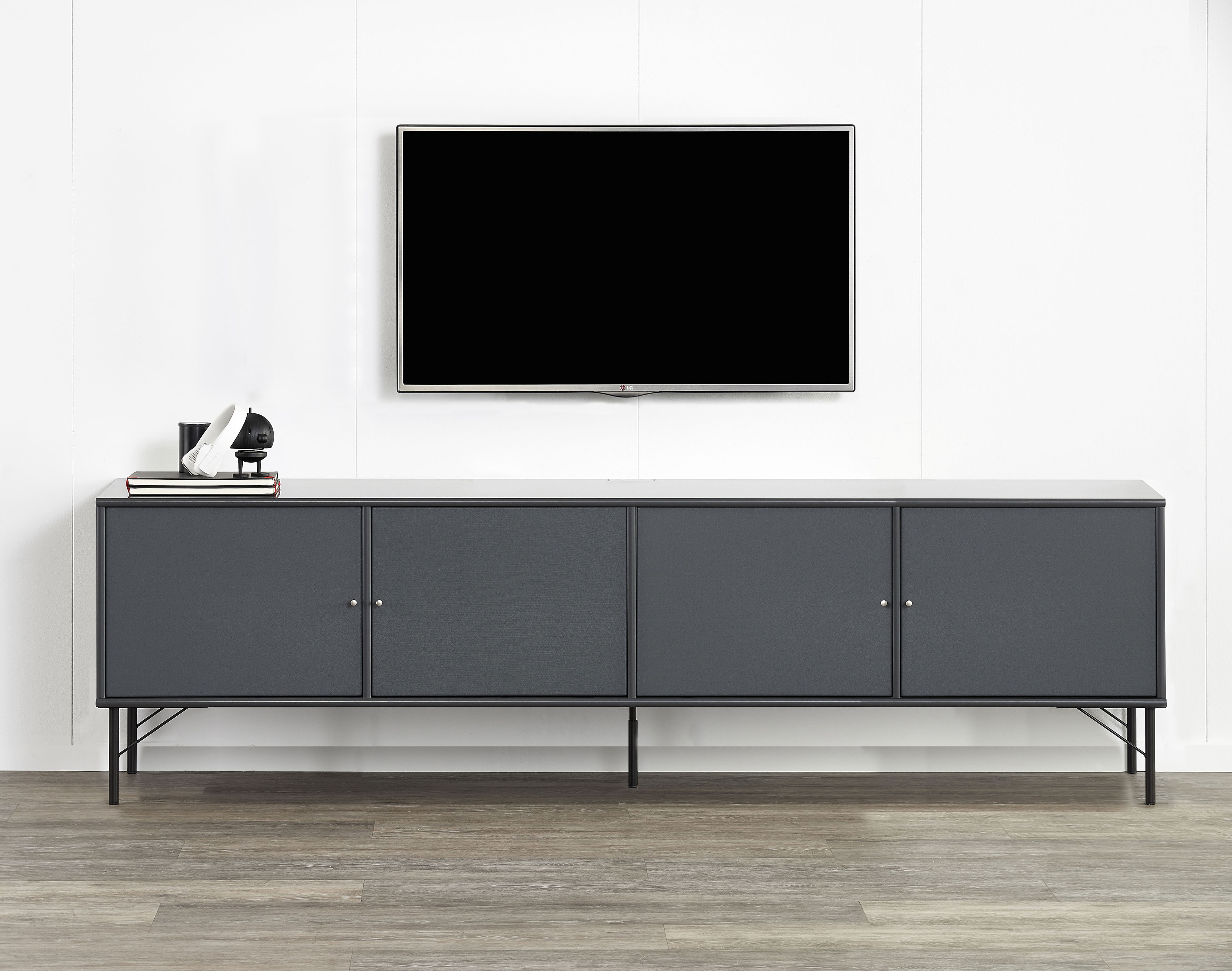 Hammel Furniture 1100000002199 "Mistral Fernsehschrank, Medienmöbel" mit Türen mit Akustikstoff, Metall Füße, Lowboard, B: 214,9 cm