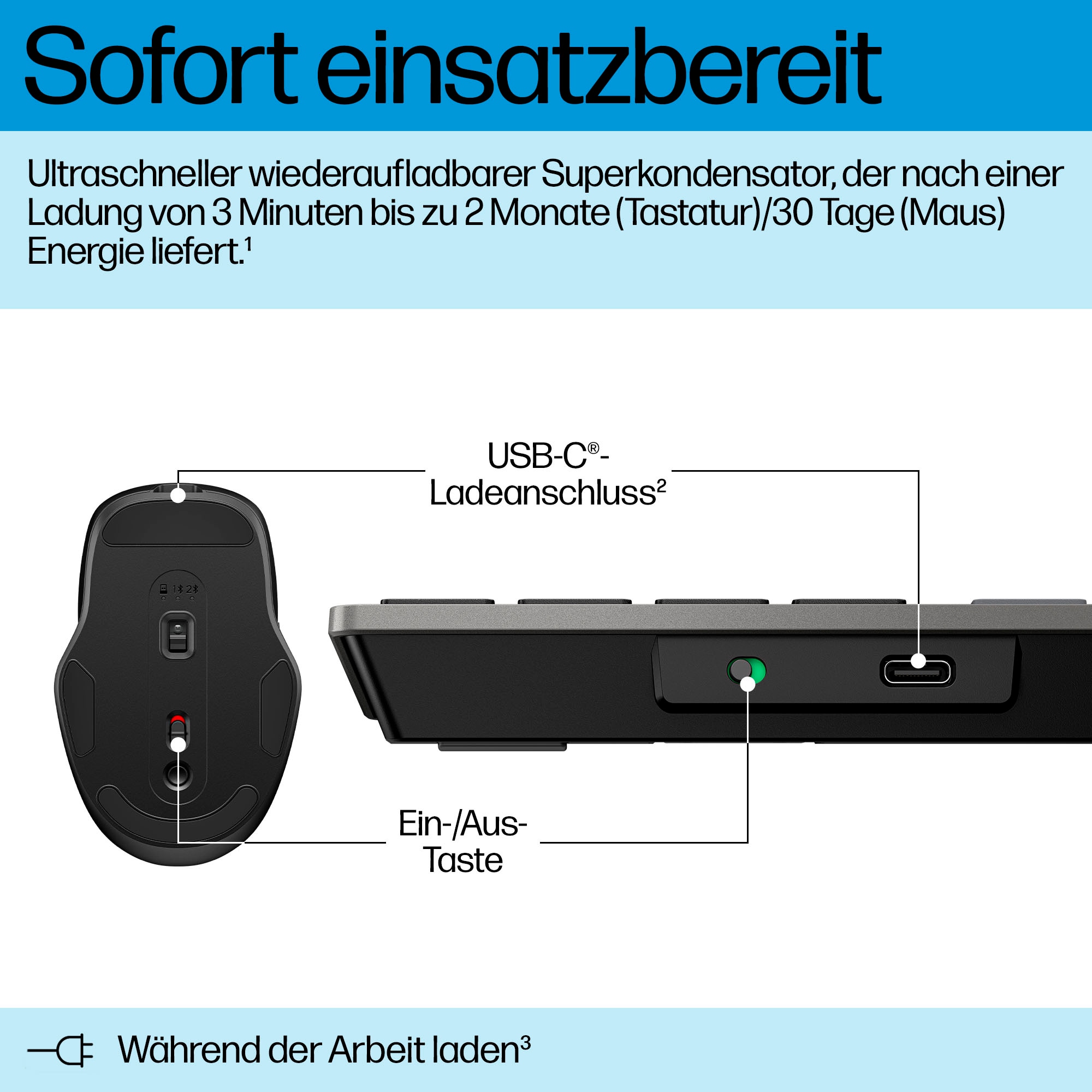 HP Tastatur- und Maus-Set »720 Kombo mit wiederaufladbarer kabelloser Tastatur und Maus«