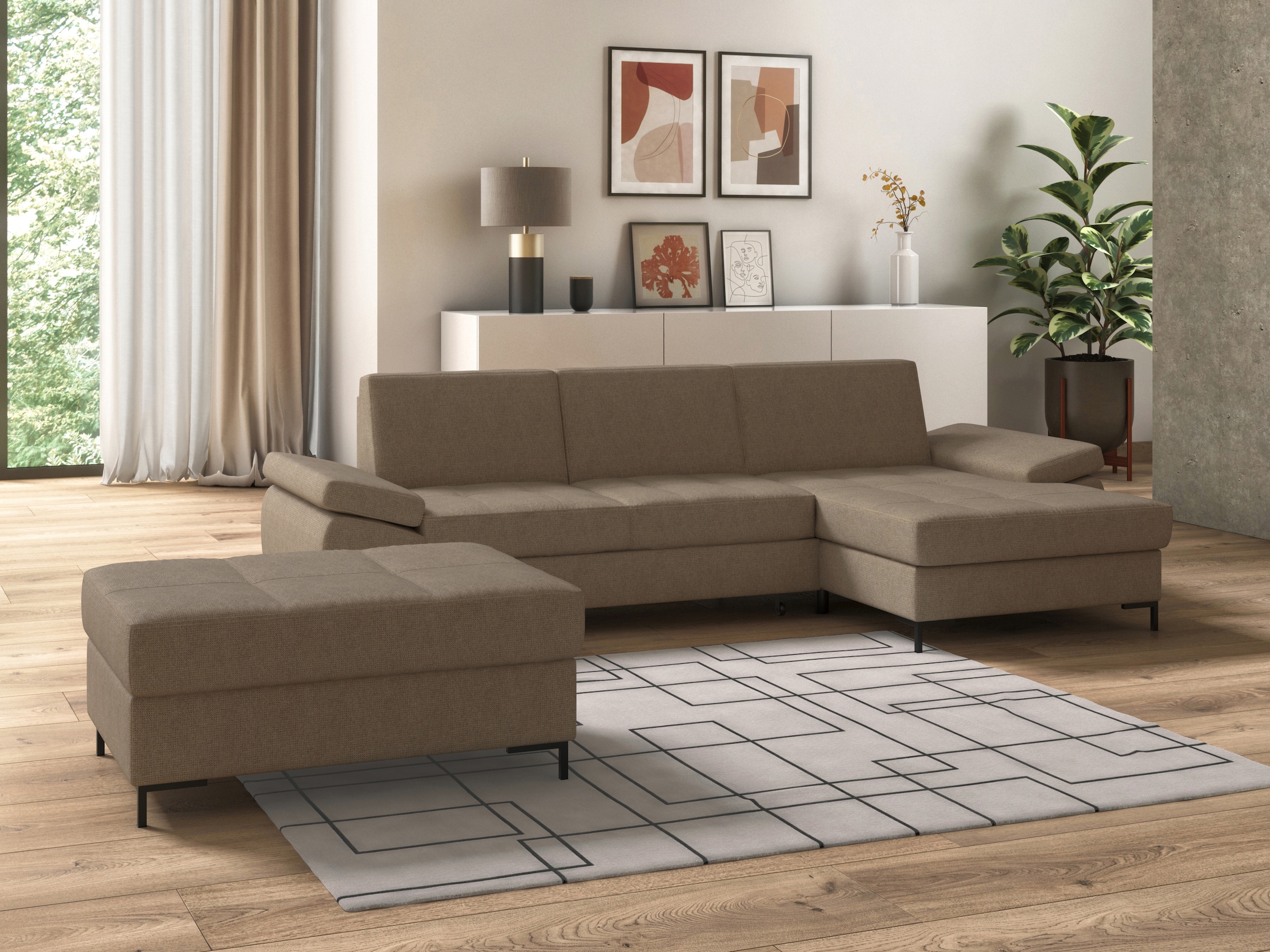 DOMO collection Ecksofa »Capelo L-Form«, mit Armteilverstellung, wahlweise mit Bettfunktion, Federkern