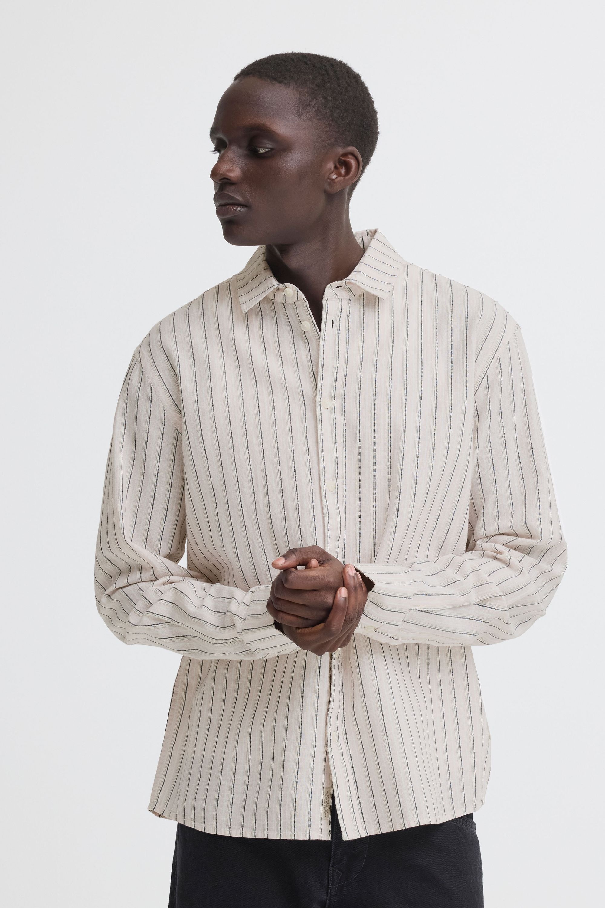 Blend Leinenhemd "BHAban Linen Mix Striped" Gestreiftes Hemd mit 2-Knopf-Ma günstig online kaufen