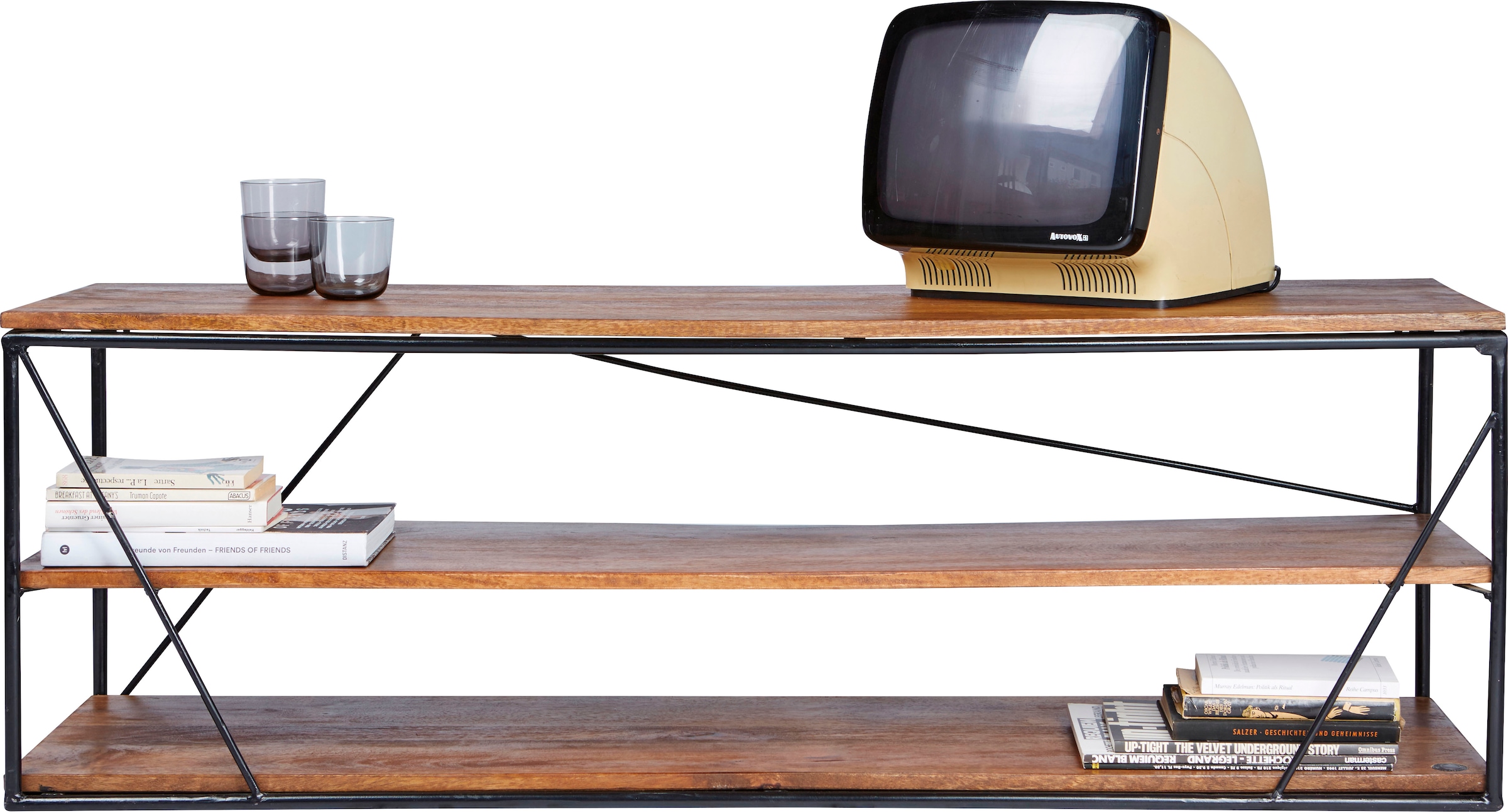 SIT Lowboard "Rüdesheim aus Mangoholz mit Metallgestell für TV & Wohnzimmer" Vielseitig als TV-Lowboard oder Regal im Industrial-Design
