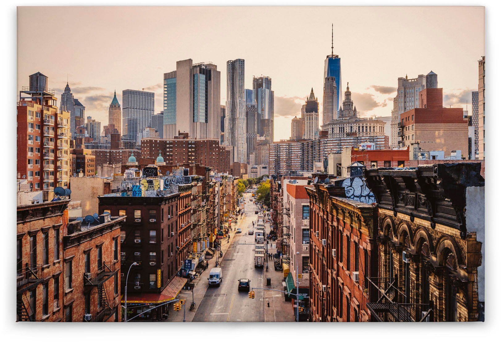 A.S. Création Leinwandbild »New York Views«, Kunst-New York-Kinder, (1 St.), Skyline Bild Keilrahmen Großstadt Leinwand-Bild Wohnzimmer modern Wand